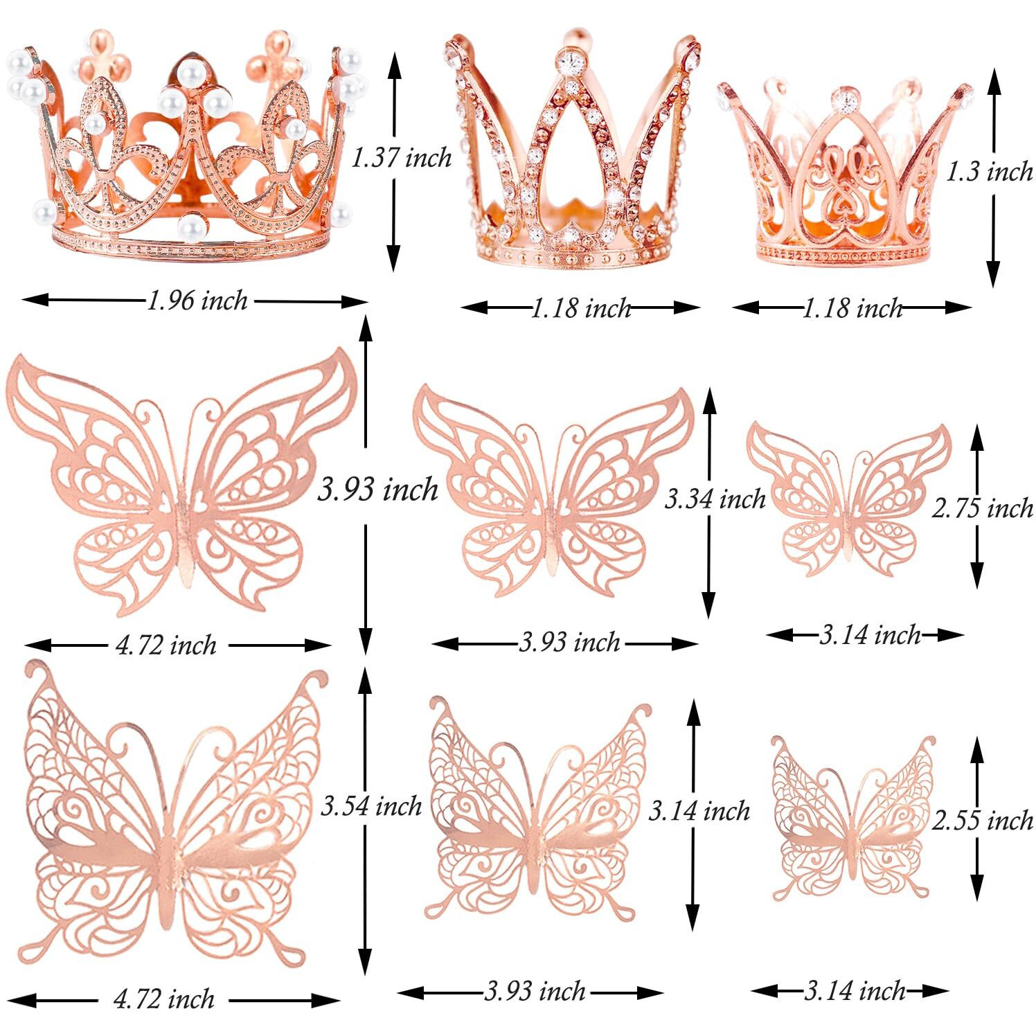 30 Pieces Mini Crown Cake Topper Small Rose Gold Crown Mini Tiara With 3D Rose Gold Butterfly Decoration 3D For Flower Arrangements Crown Cake Topper For Wedding Baby Shower Birthday Party (Rose Gold)