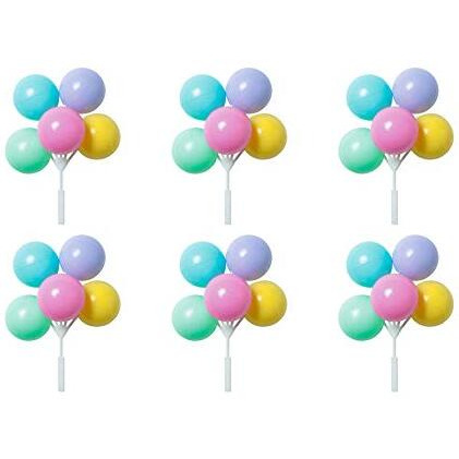 Pastel Balloon Cluster Cake Or Cupcake Topper Picks - Pack Of 6