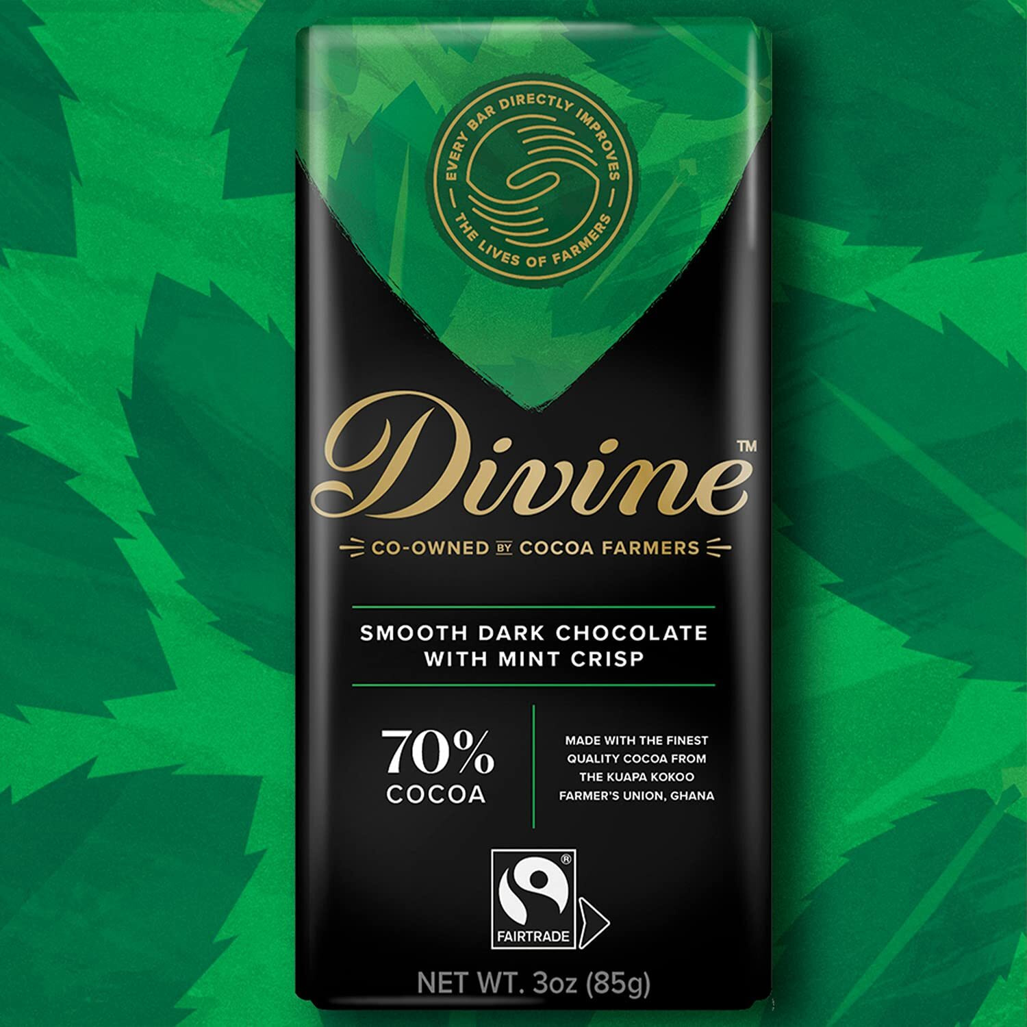 Divine Chocolate Bars - 70% Dark Chocolate With Mint Crisp - Made With Fairtrade Cocoa, Natural Ingredients, No Artificial Flavors | 3Oz. Bars (12 Pack)