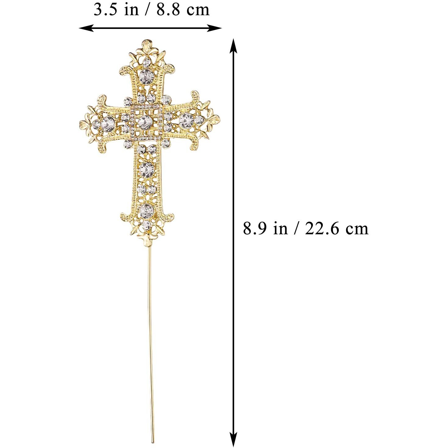 Cross Cake Topper Crystal Rhinestones Cross Cake Decoration For Baptisms Wedding Christenings Religious Party Decorations (Gold)