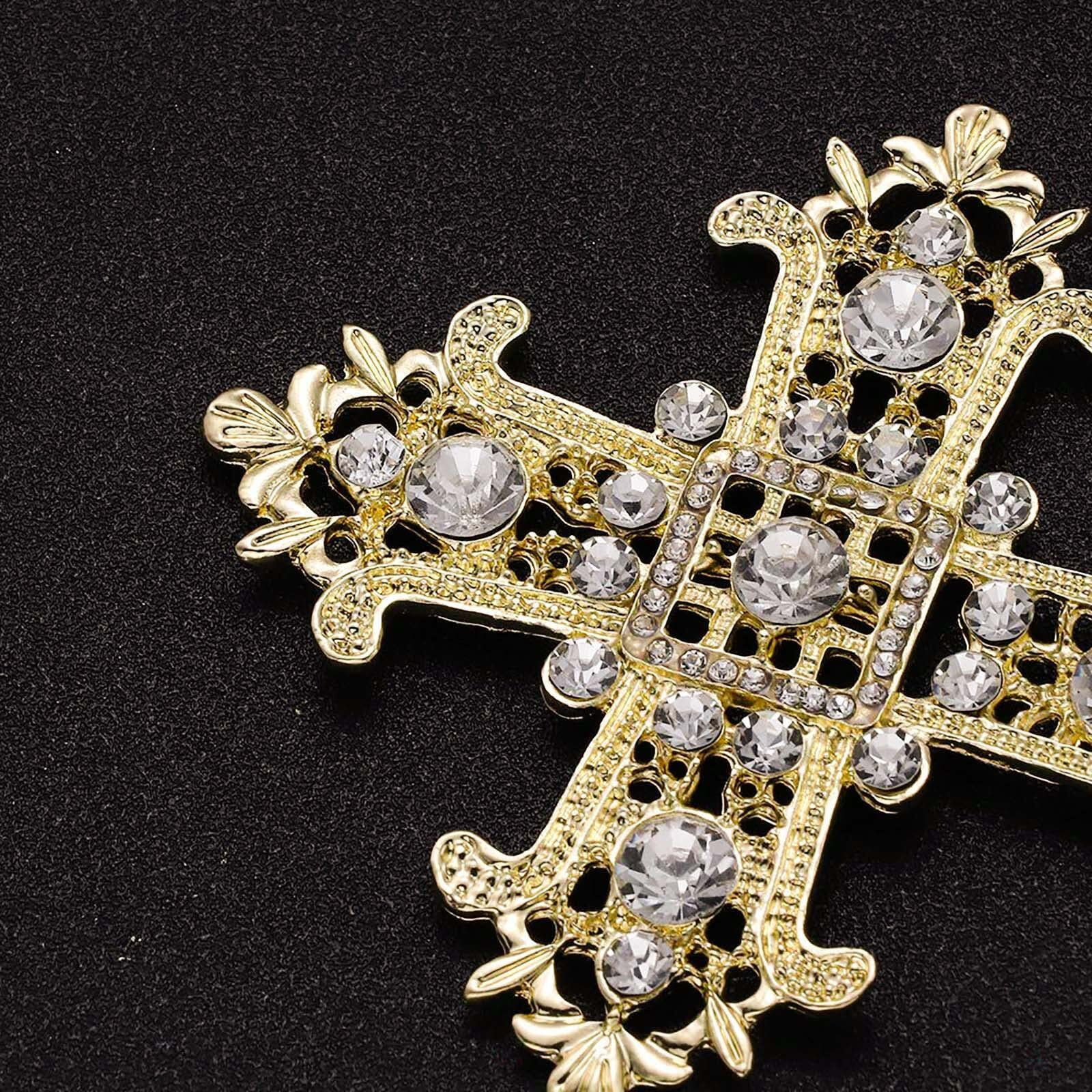 Cross Cake Topper Crystal Rhinestones Cross Cake Decoration For Baptisms Wedding Christenings Religious Party Decorations (Gold)