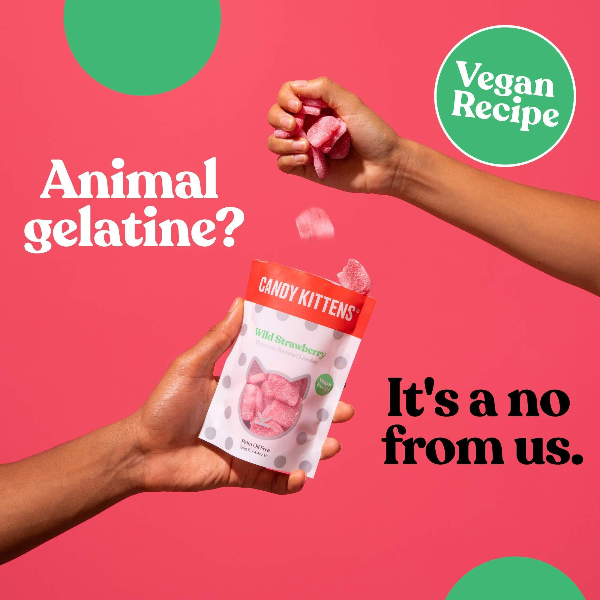 Candy Kittens Wild Strawberry Plant-Based Candy - Palm Oil Free, No Artificial Colors Or Sweeteners, Natural Fruit Flavour Candy - Gummy Chewy Gourmet Sweets, 4.4 Ounce (Pack Of 1)