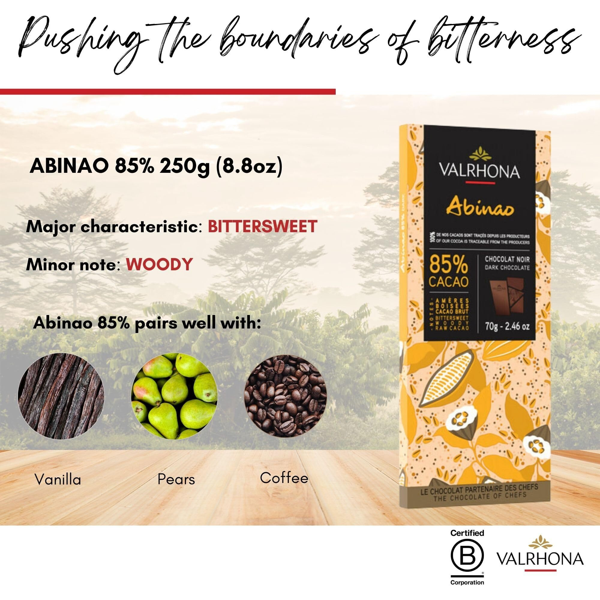 Valrhona Premium Extra Dark Chocolate Abinao 85% Cacao Tasting Bars - Gourmet French Chocolate Perfect For Eating And Baking And Frostings, Cookies, Cakes, And Brownies. Kosher, 70G (Pack Of 3)