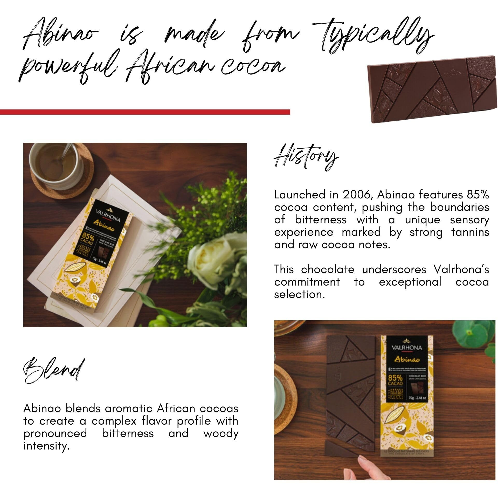 Valrhona Premium Extra Dark Chocolate Abinao 85% Cacao Tasting Bars - Gourmet French Chocolate Perfect For Eating And Baking And Frostings, Cookies, Cakes, And Brownies. Kosher, 70G (Pack Of 3)