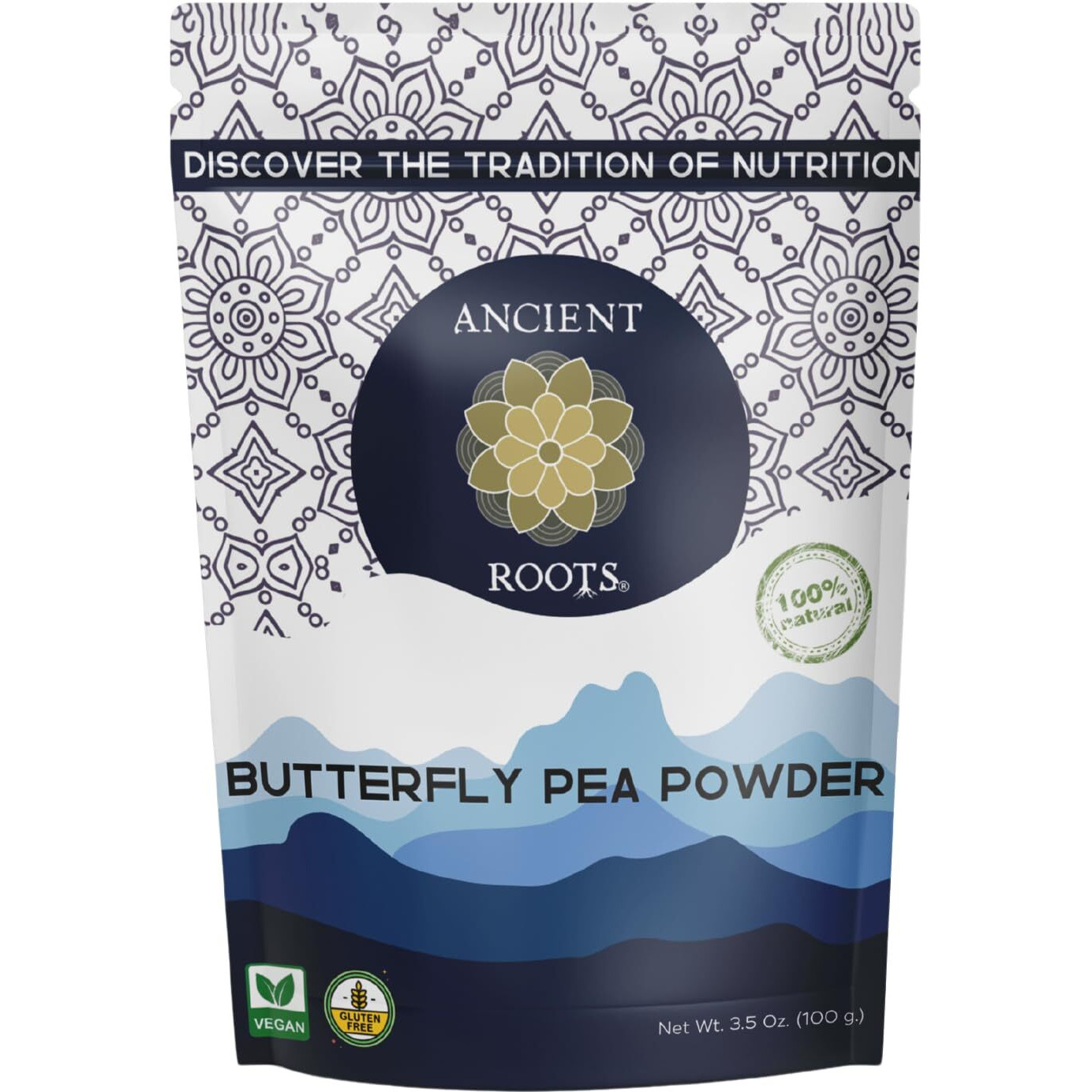 Ancient Roots Blue Butterfly Pea Powder - All-Natural Food Coloring, Filled With Antioxidants, 25 Servings (3.5 Ounces)