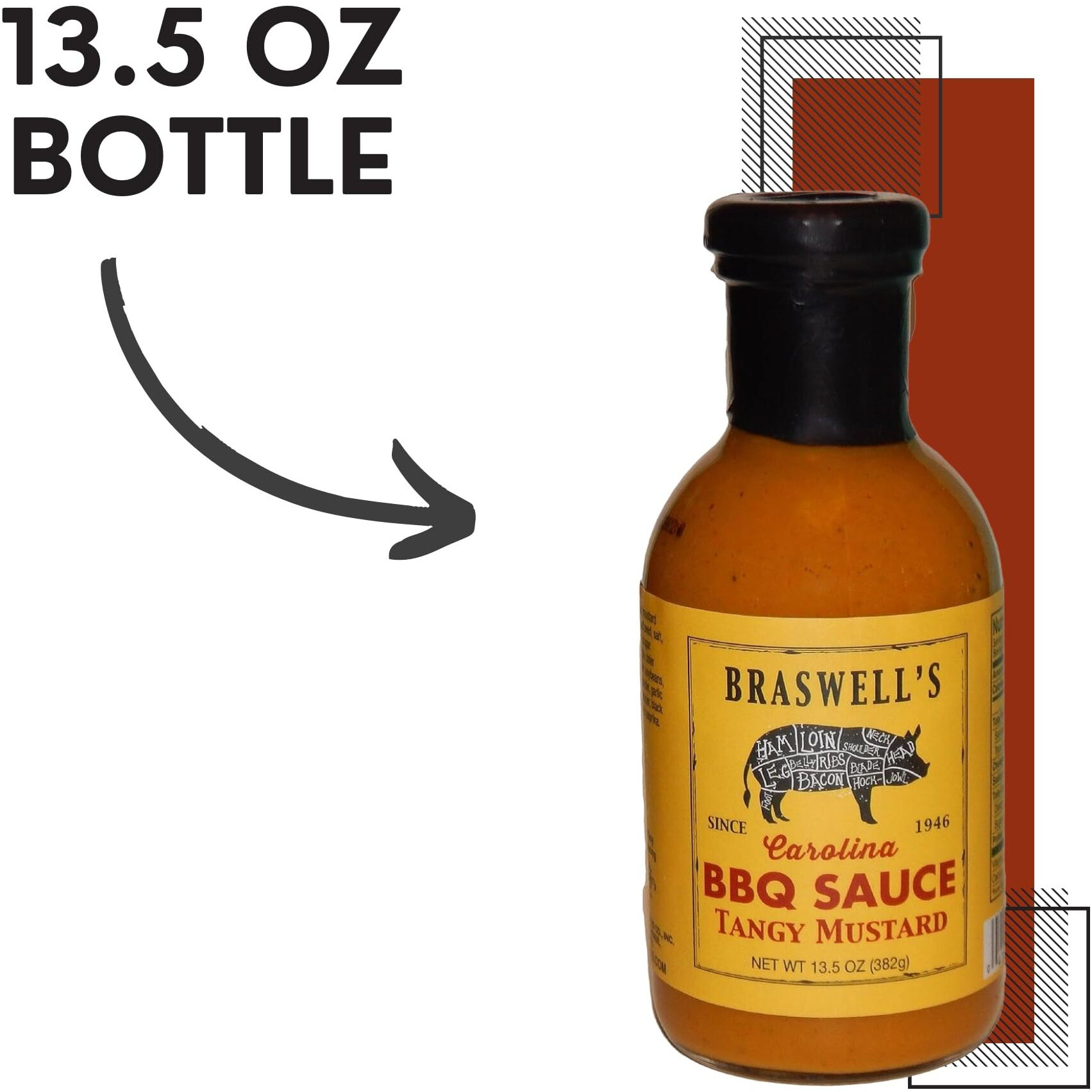 Braswell Sauce Barbeque Tangy Mustard, 13.5 Oz