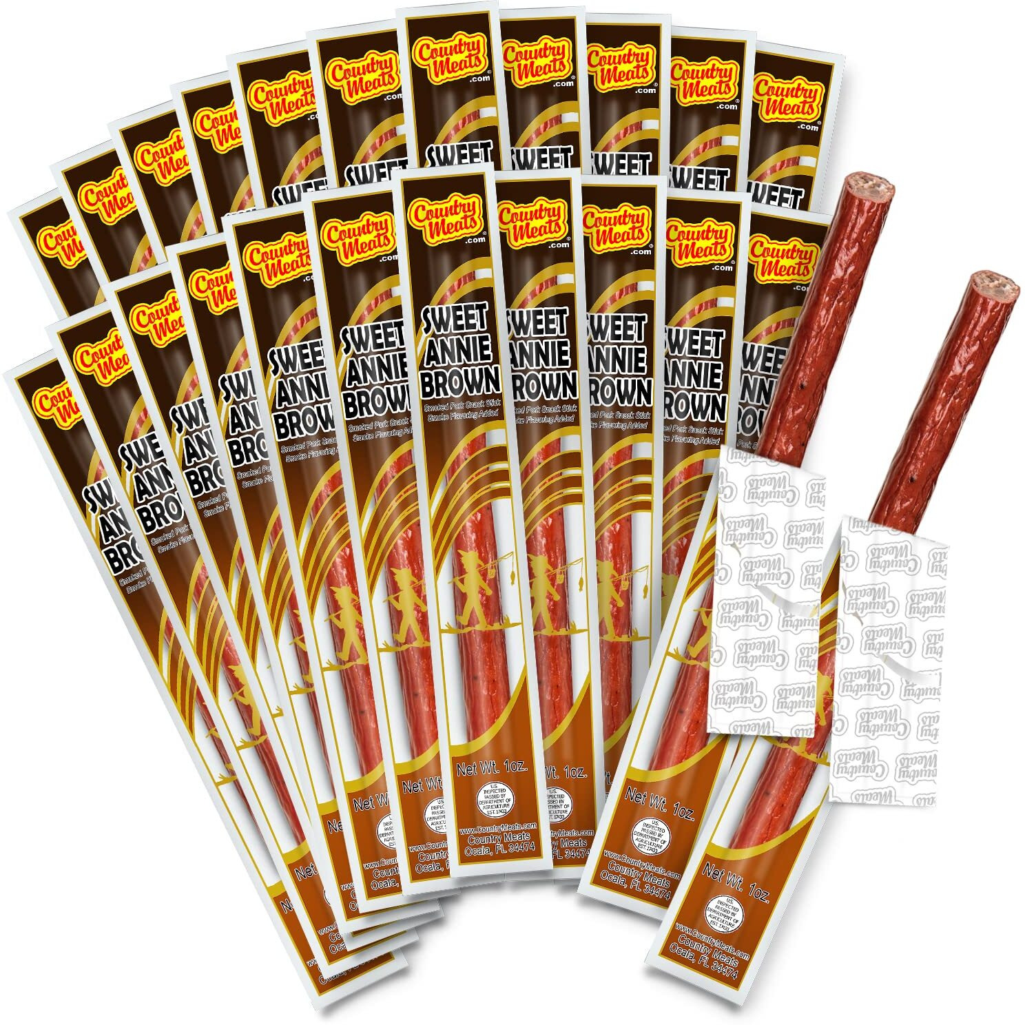 Country Meats, Meat Sticks, 0 Trans Fat, Usda Certified, Good Source Of Protein, Carb Conscious Snack (24 Meat Sticks, Sweet Annie Brown)
