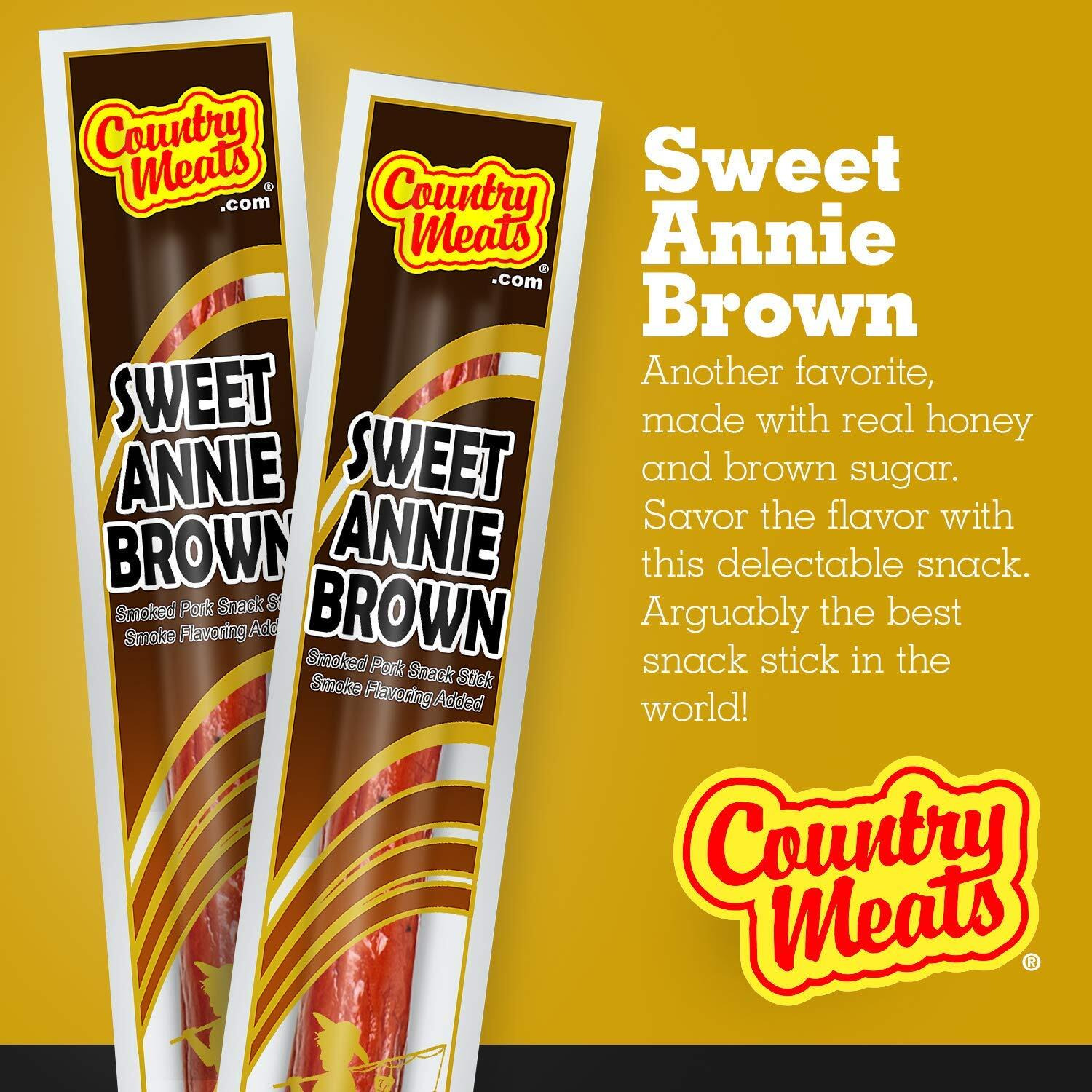 Country Meats, Meat Sticks, 0 Trans Fat, Usda Certified, Good Source Of Protein, Carb Conscious Snack (24 Meat Sticks, Sweet Annie Brown)