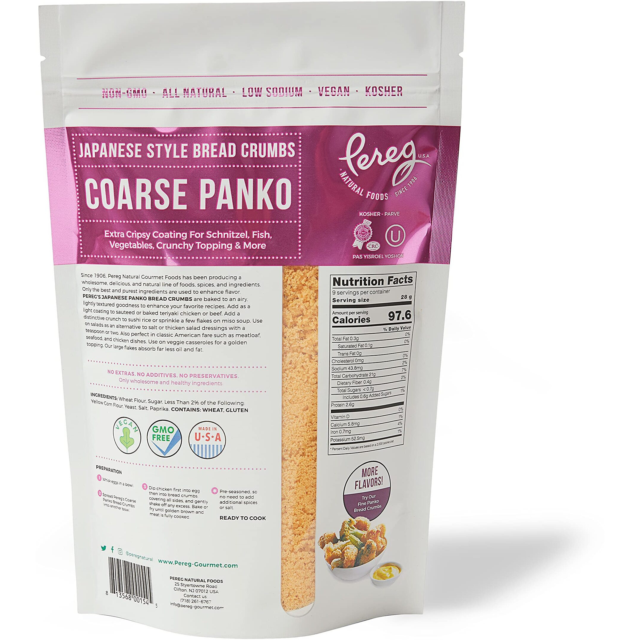 Pereg Coarse Japanese Panko Bread Crumbs (9 Oz) - Breadcrumbs With Coarse Crispy Texture - For Crunchy Coating & Stuffing - Schnitzel, Vegetables, Seafood, Chicken, Meatballs