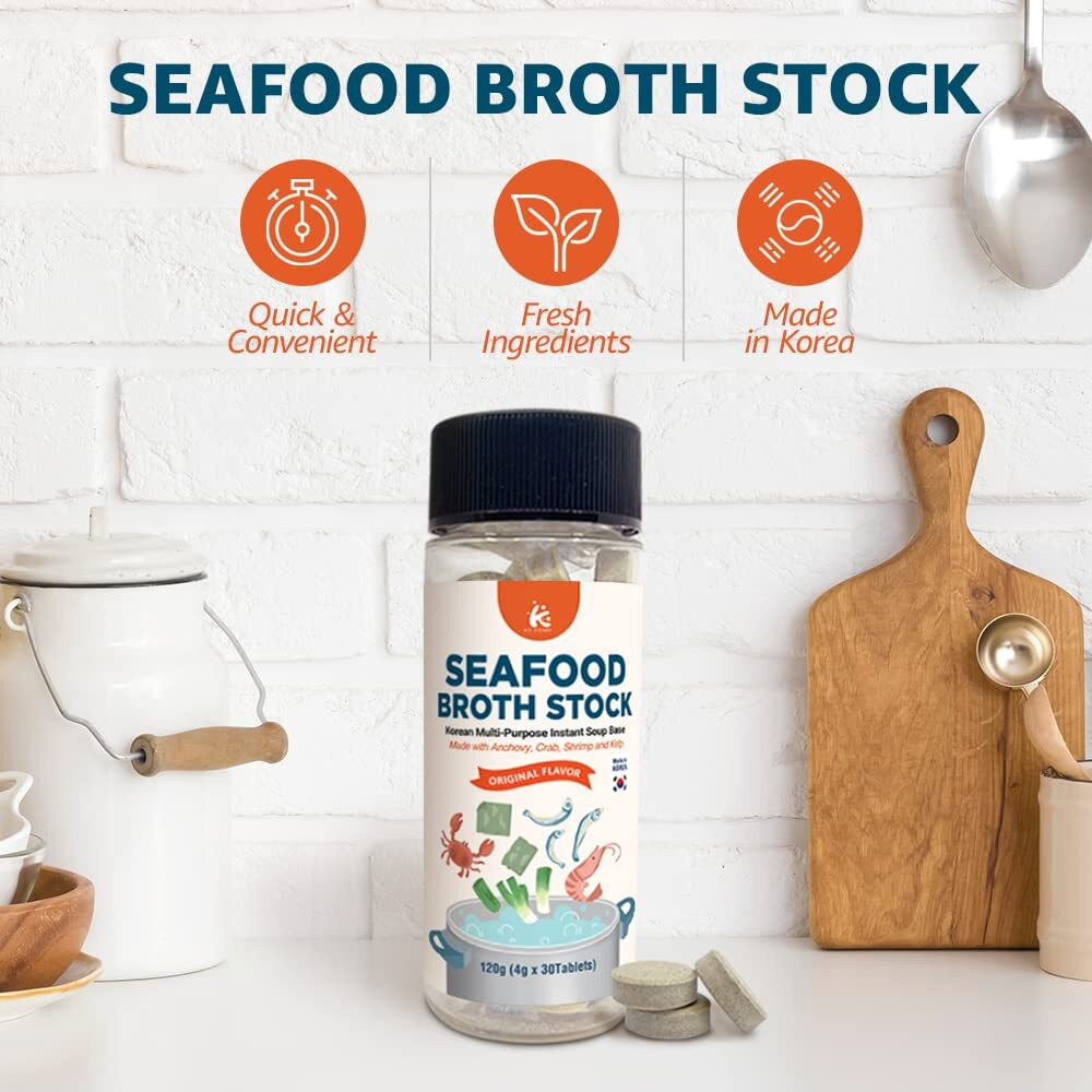 Kd Home Seafood Broth Stock Korean Multi-Purpose Instant Soup Base, Made With Anchovy, Crab, Shrimp And Kelp Original Flavor 4.0 Grams X 30