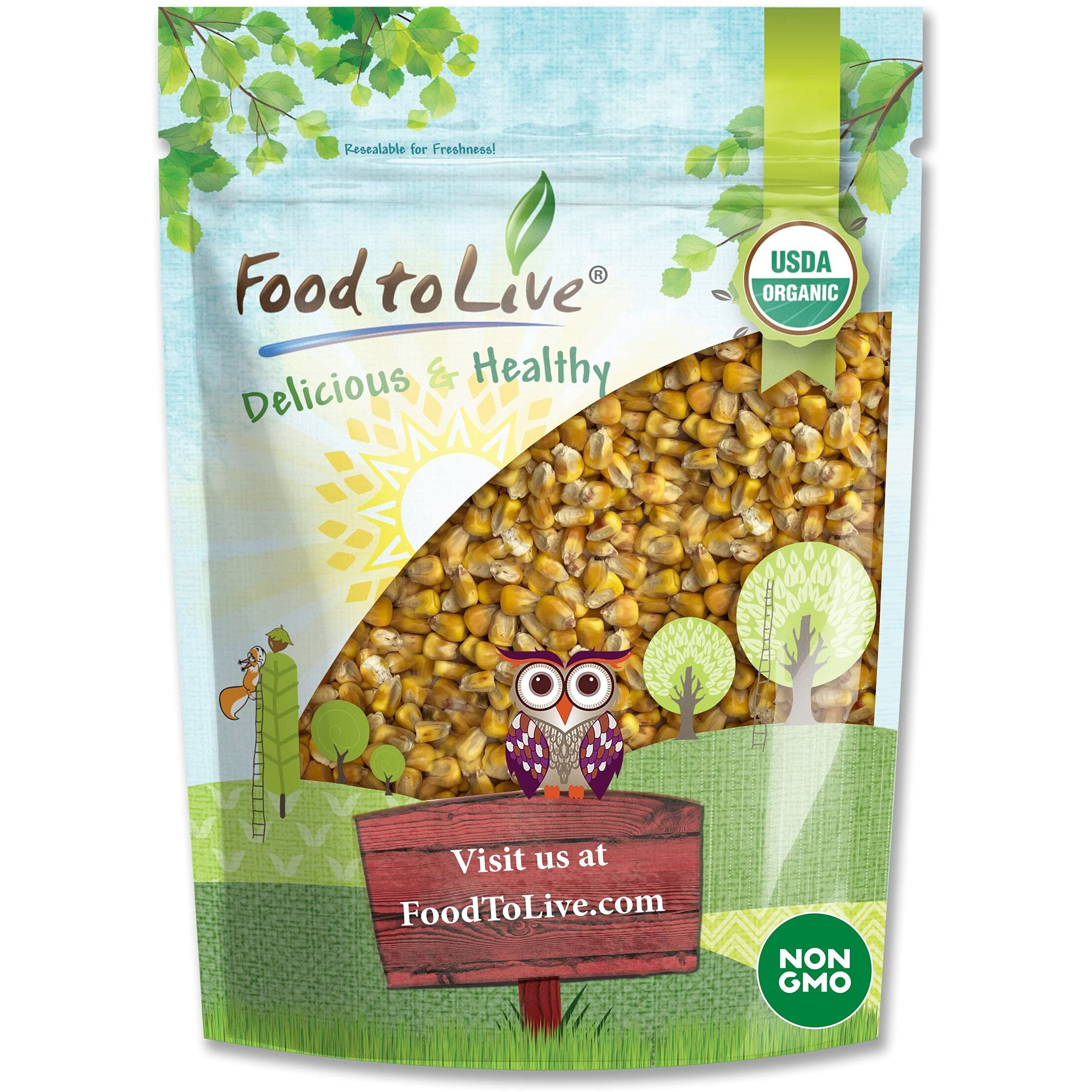 Food To Live Organic Yellow Whole Corn, 3 Pounds - Non-Gmo Maize, Cleaned And Dried Kernels, Vegan, Kosher, Bulk Cereal Grain, Good Source Of B Vitamins, Thiamin, And Folate