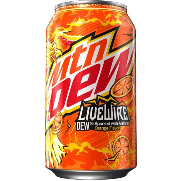 Mountain Dew Livewire Sparked Orange - With A Munchie Box Coaster (12 Oz Cans) (Livewire (Pack Of (12) 12 Oz Cans))