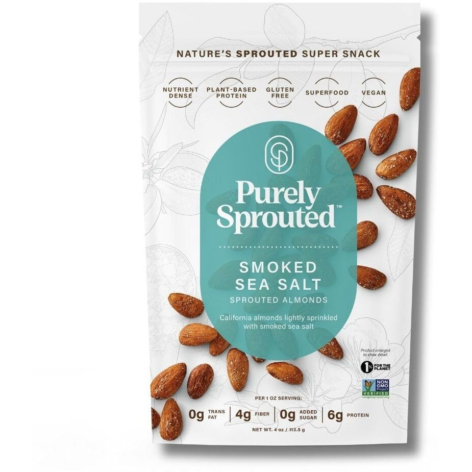 Purely Sprouted Smoked Sea Salt Sprouted Almonds Vegan, Gluten-Free, And Non-Gmo Blend For A Healthy Crunch (4 Oz, 6 Pack)
