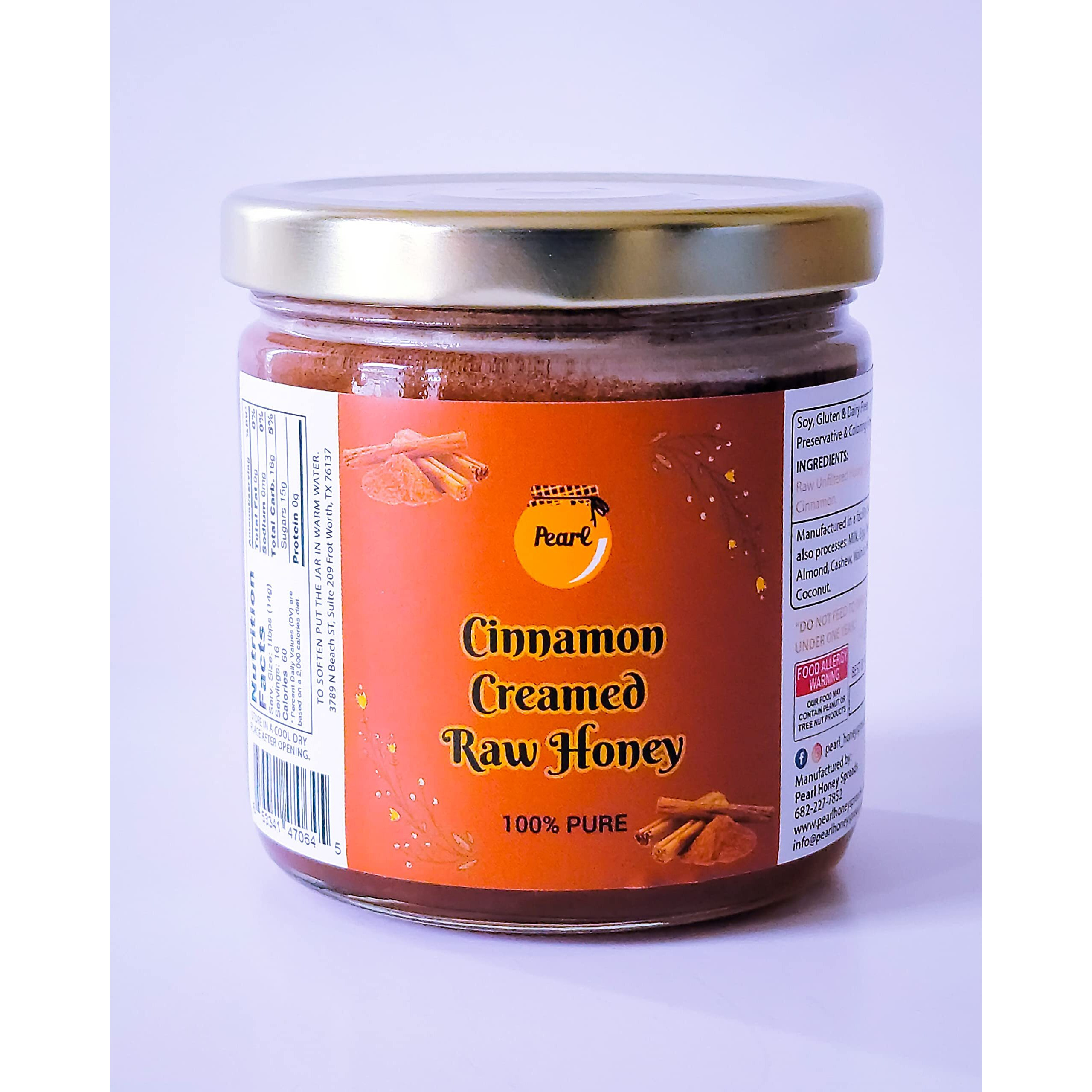 Pearl Honey Spreads - Organic Cinnamon Flavored Creamed Raw Honey - Chemical Free, Soy Free & 100% Naturally Flavored | 8.8 Oz Jar