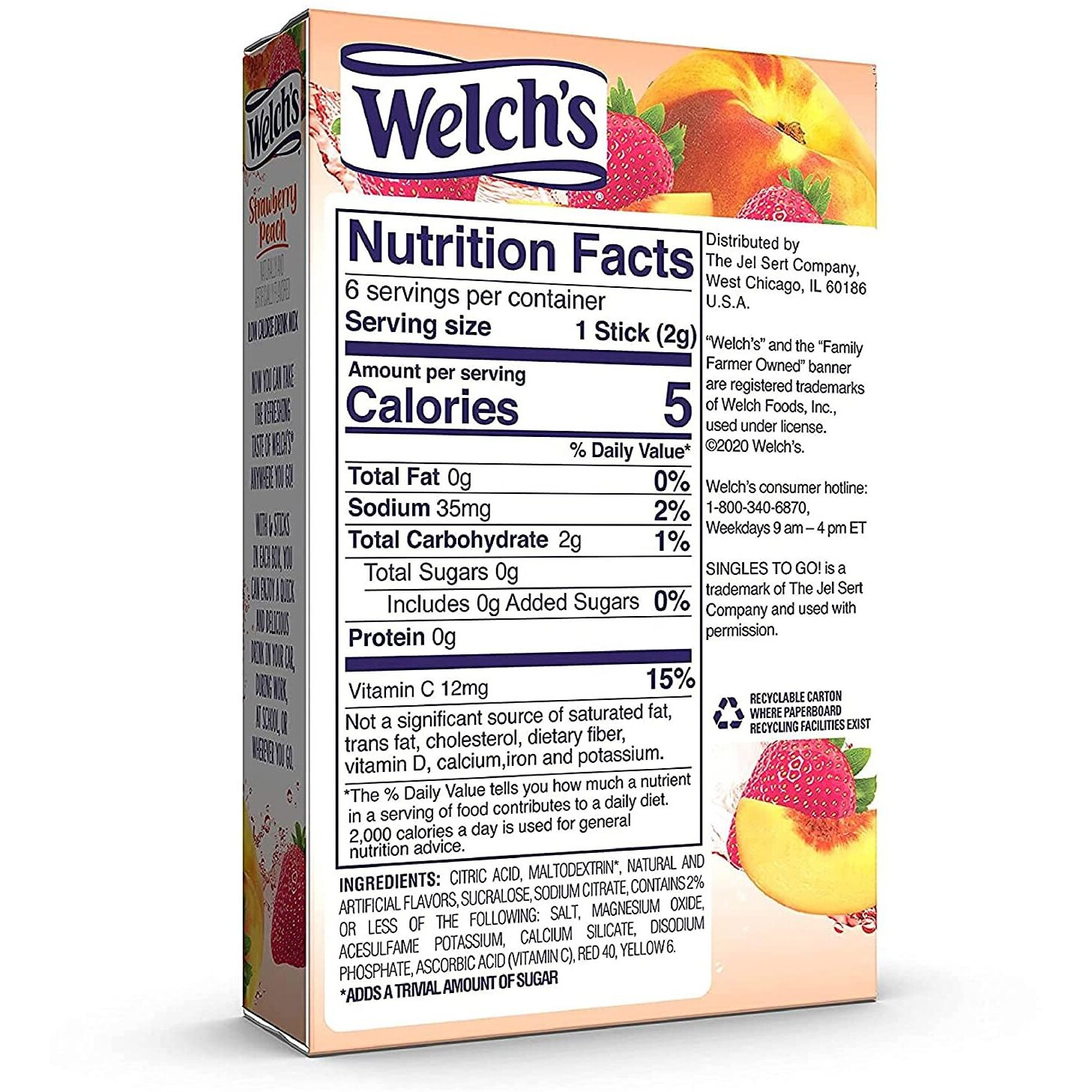 Welch's Strawberry Peach Singles To Go Drink Mix, 0.48 Oz (Pack Of 16)