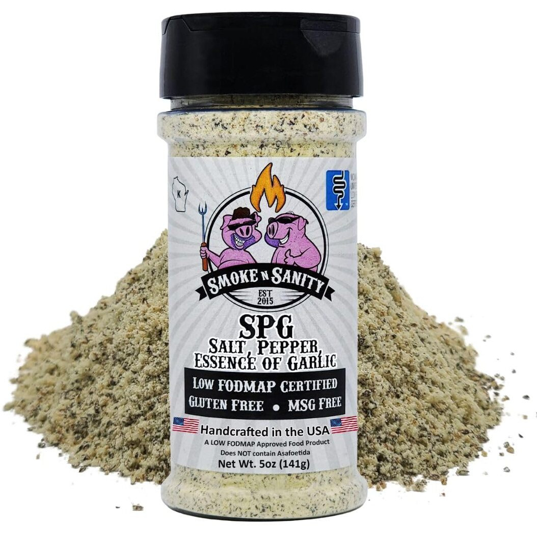 Smoke N Sanity - Spg (Salt, Pepper, Essence Of Garlic Salt) Seasoning, Monash Certified Low Fodmap, Gluten Free, Kosher, Dairy Free, Msg Free, Ideal For Meats, Vegetables, And Dips, 5 Oz Shaker