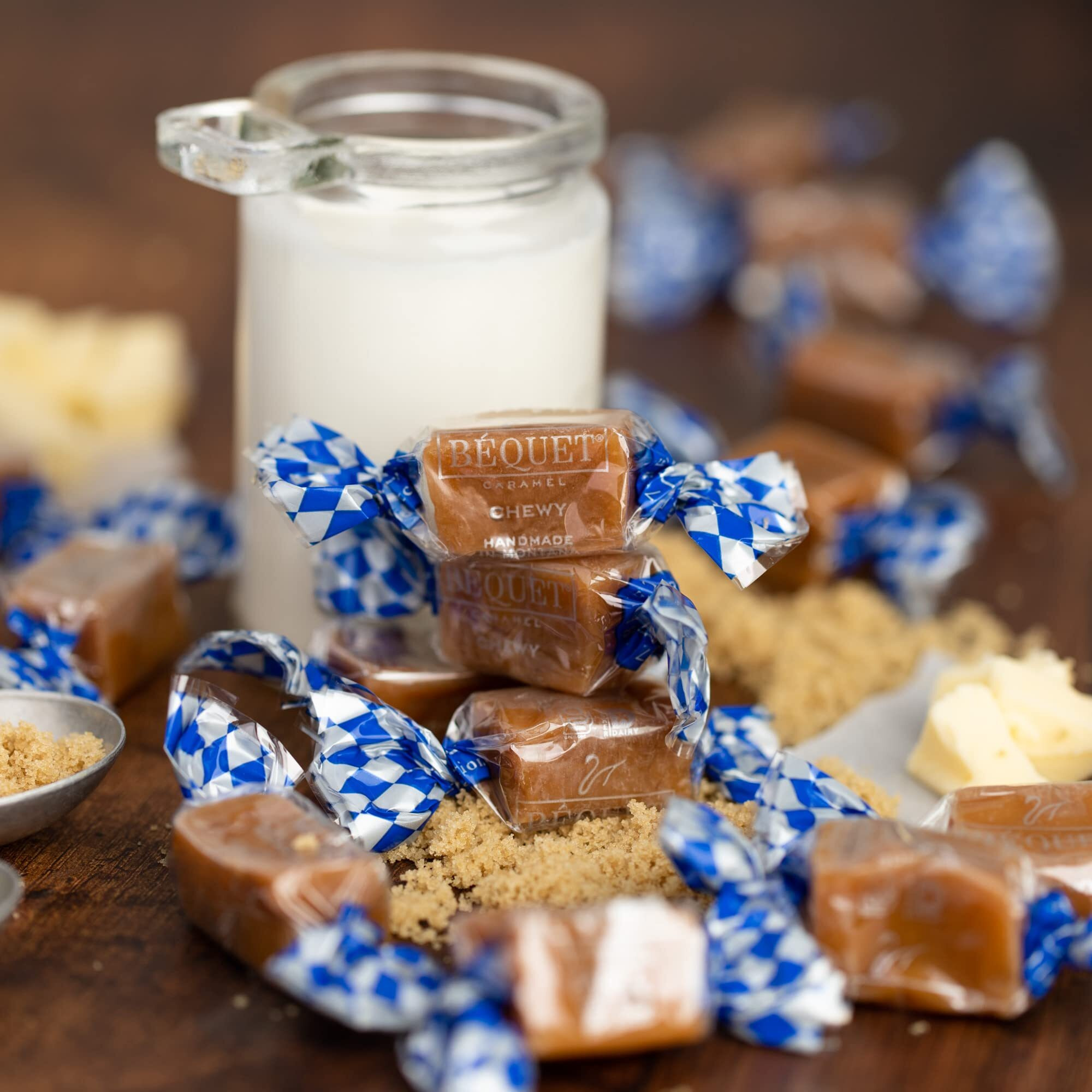 B  Quet Caramel - Chewy - Gourmet Caramel Candy - Caramel Candy Individually Wrapped - Made In Montana - Kosher (Star D) And Gluten Free - 8 Oz Gift Bag