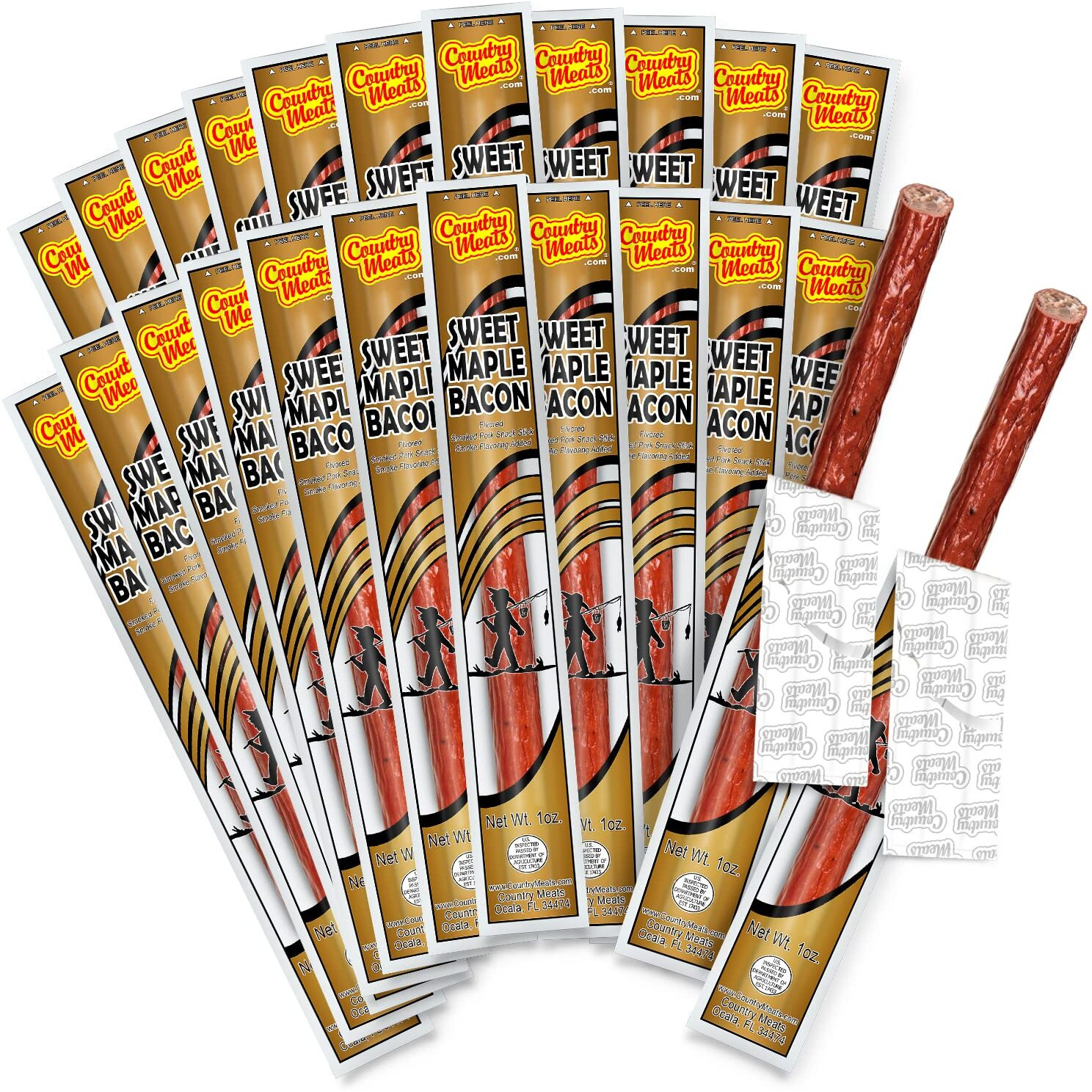Country Meats, Meat Sticks, 0 Trans Fat, Usda Certified, Good Source Of Protein, Carb Conscious Snack (24 Meat Sticks, Sweet Maple Bacon)