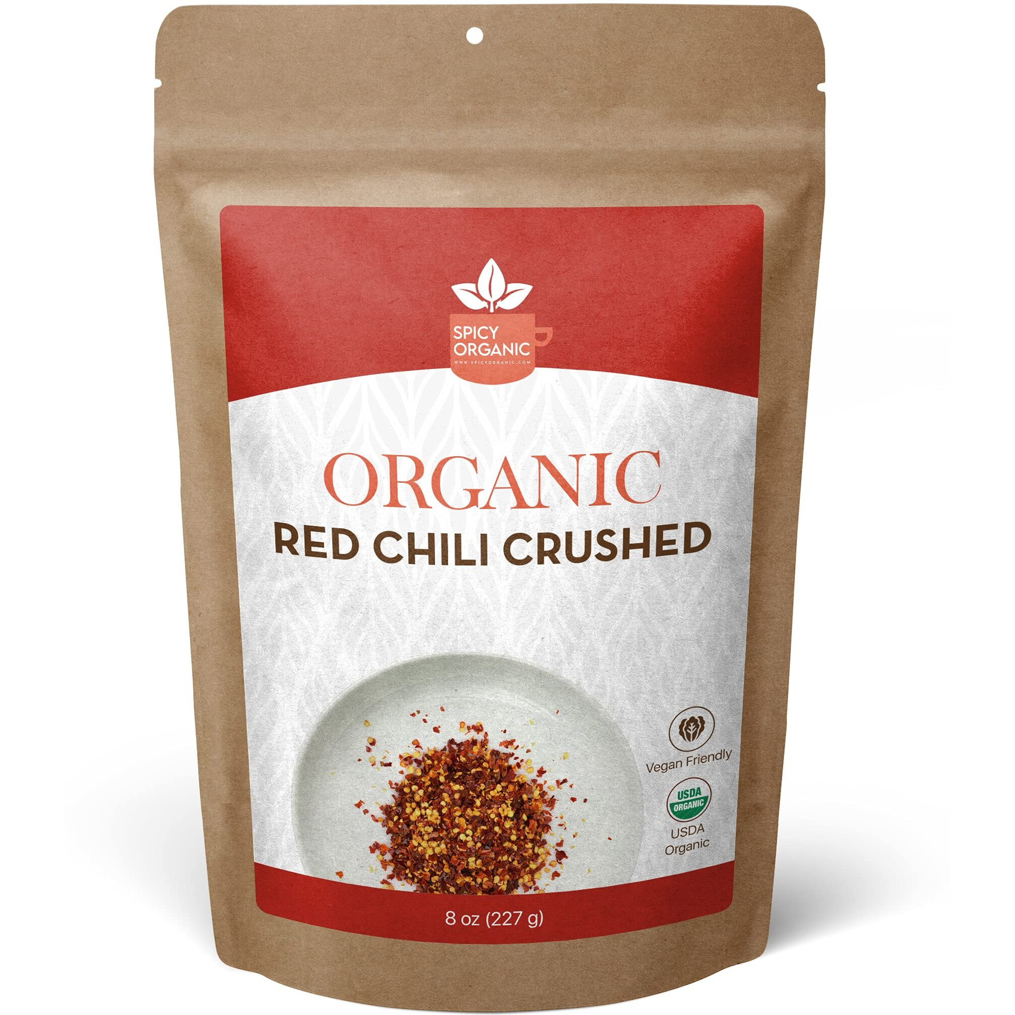 Spicy Organic Crushed Red Pepper Flakes 8 Oz. - Robust Chili Peppers Seasoning Spice - Usda Organic, Kosher, Non-Gmo- Ideal For Pizza, Pastas, Salads, Sauces, Stews, Marinades And Pickled Vegetables
