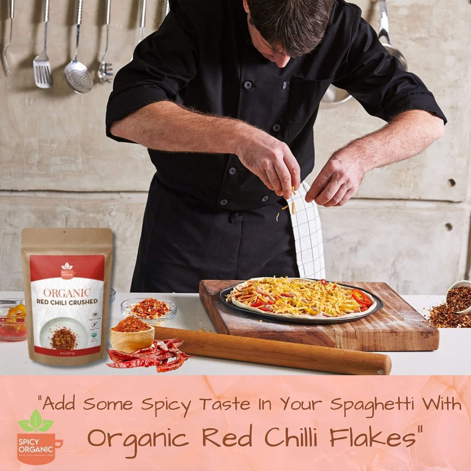 Spicy Organic Crushed Red Pepper Flakes 8 Oz. - Robust Chili Peppers Seasoning Spice - Usda Organic, Kosher, Non-Gmo- Ideal For Pizza, Pastas, Salads, Sauces, Stews, Marinades And Pickled Vegetables