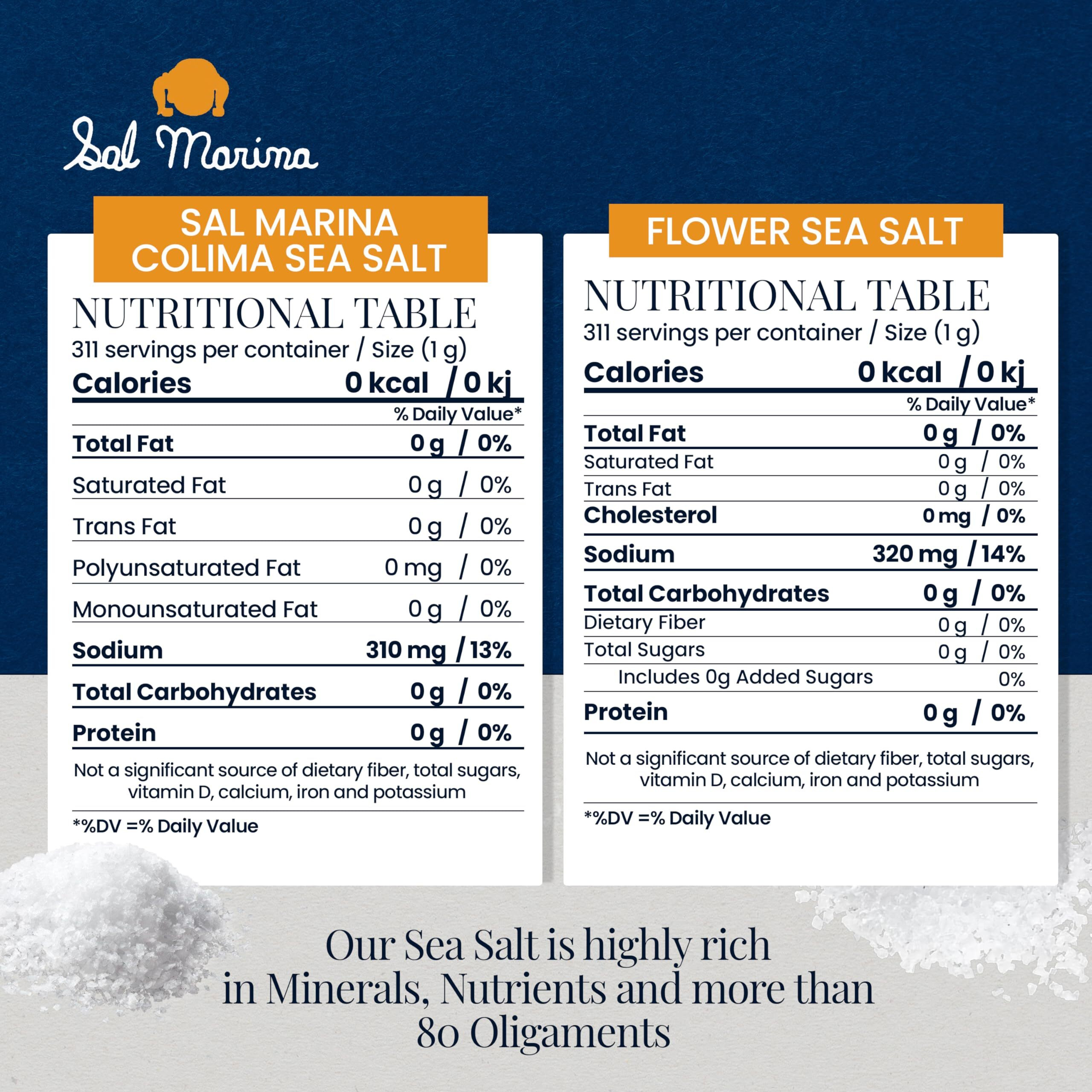 Sal Marina | Sea Salt & Sea Salt Flower 11Oz | Kosher Salt 100% Natural - Vegan Gluten Free Organic Table Salt Seasoning Food