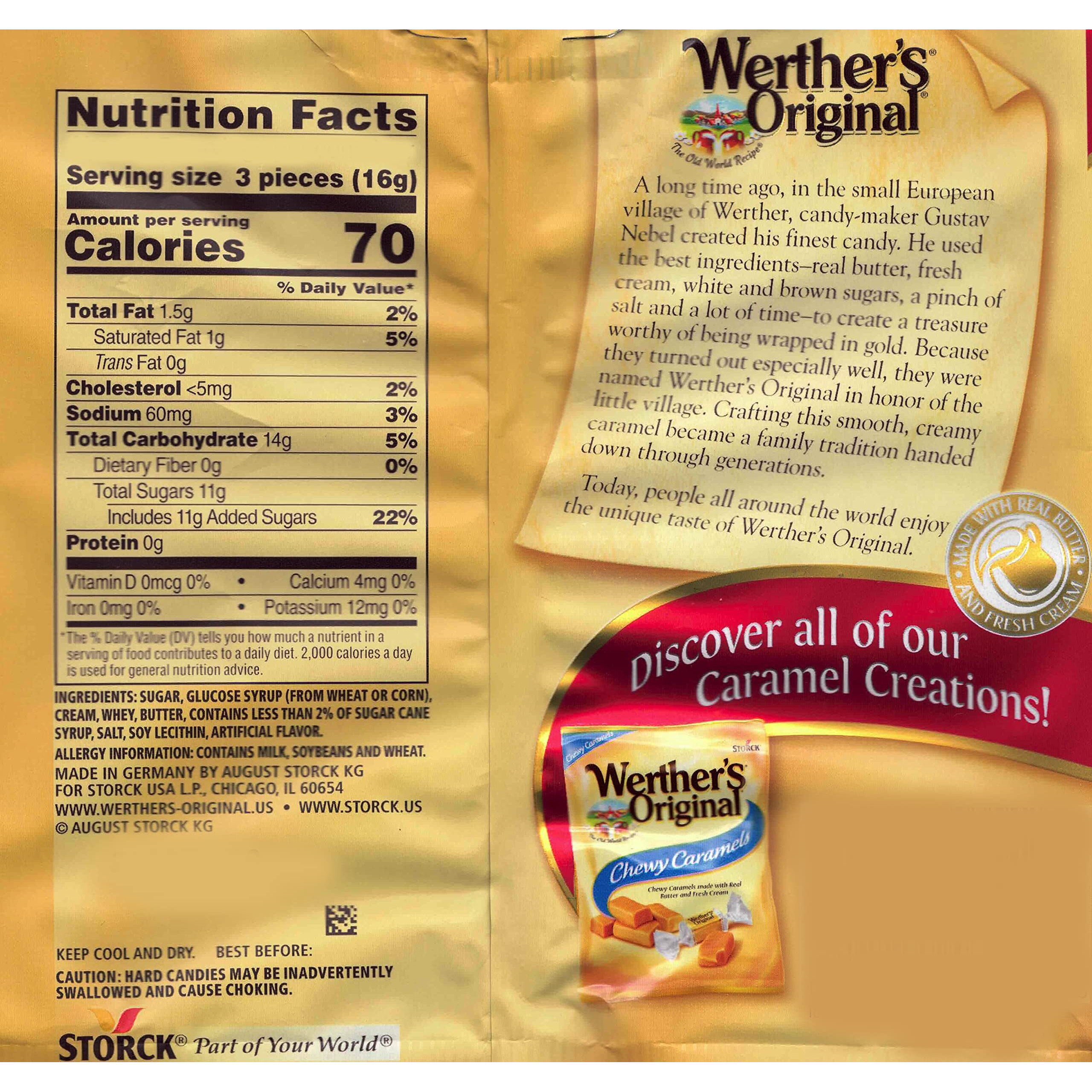 Bulk Werthers Original Hard Candy | Bulk Candy Individually Wrapped | Werthers Caramel Candy | 1 Lb Individual Flavor Bag | Includes Aromatik Mint Card (Orginal Caramel)
