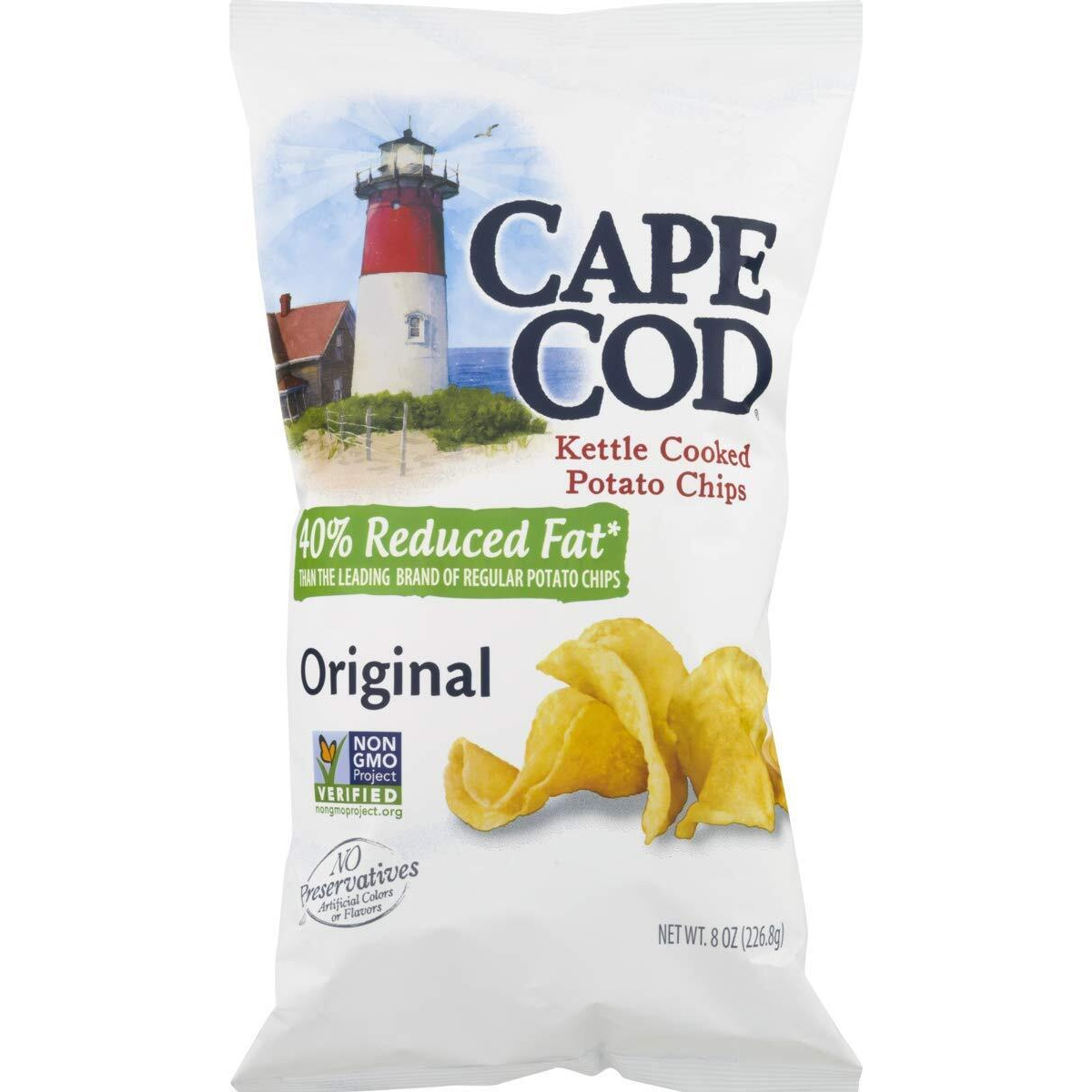 Cape Cod Kettle Cooked Potato Chips- Satisfying, All Natural And Kettle Cooked 8 Oz. Bags (40% Reduced Fat, 3 Bags)