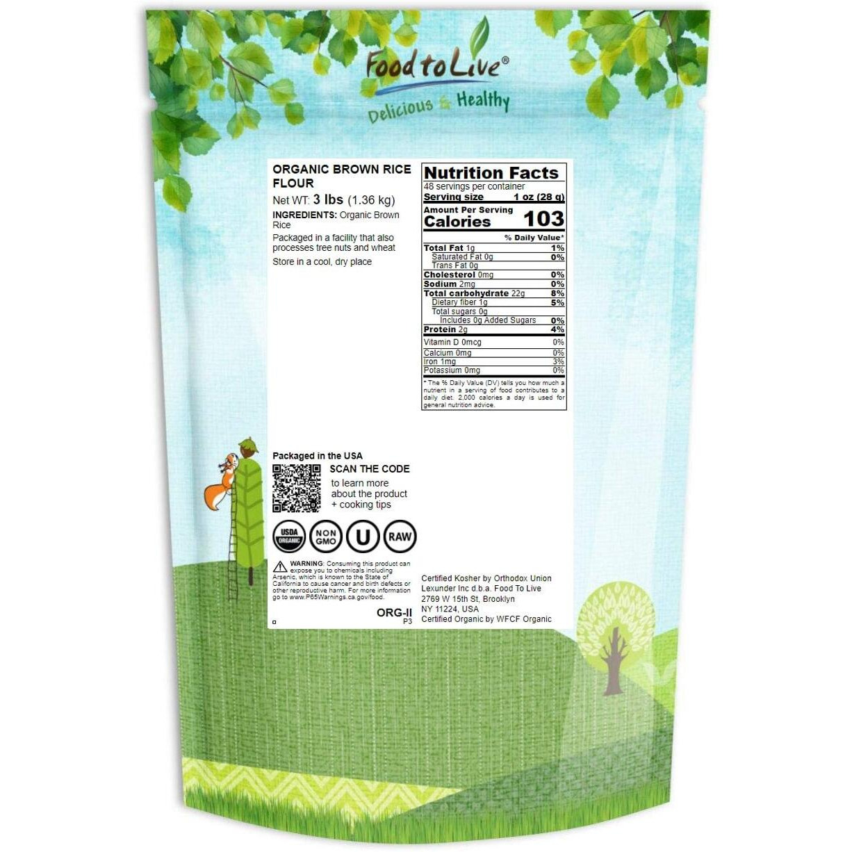 Food To Live Organic Brown Rice Flour, 3 Pounds - Non-Gmo, Finely Ground From Long Grain Rice, Unbleached, Untreated, Vegan Meal, Kosher, Bulk Powder, High In Protein, Sodium Free