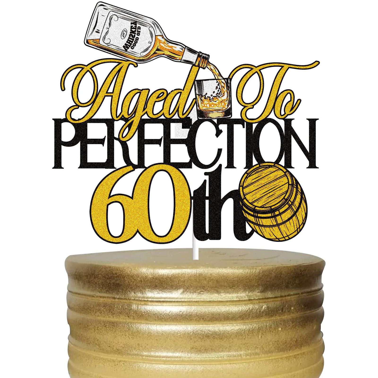 Aged To Perfection 60Th Birthday Cake Toppers Whiskey Sixty 60 Years Old Cake Decor Happy 60Th Birthday Vintage 1963 Themed Party Supplies