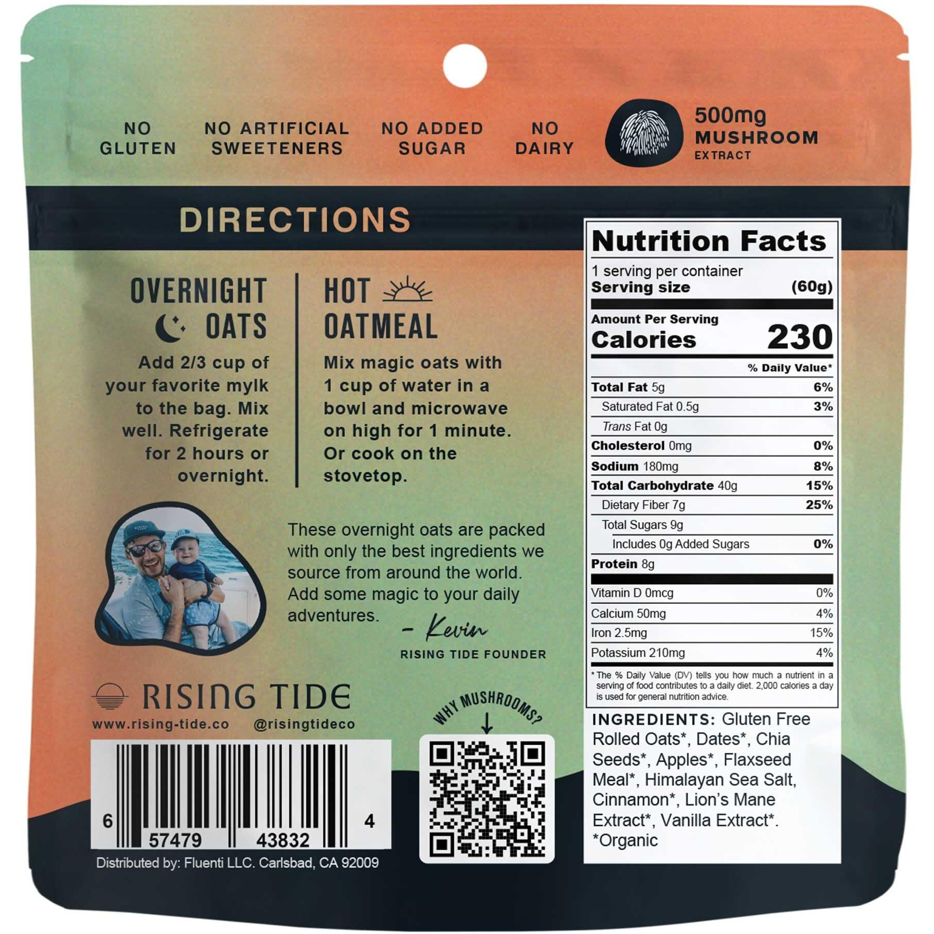 Mushroom Overnight Oats [6 Servings] - Apple Cinnamon Flavored Organic Oatmeal Made With Premium Grade Mushrooms - Lion's Mane, Turkey Tail, Chaga, Cordyceps - Boosts Cognitive Function & Immunity