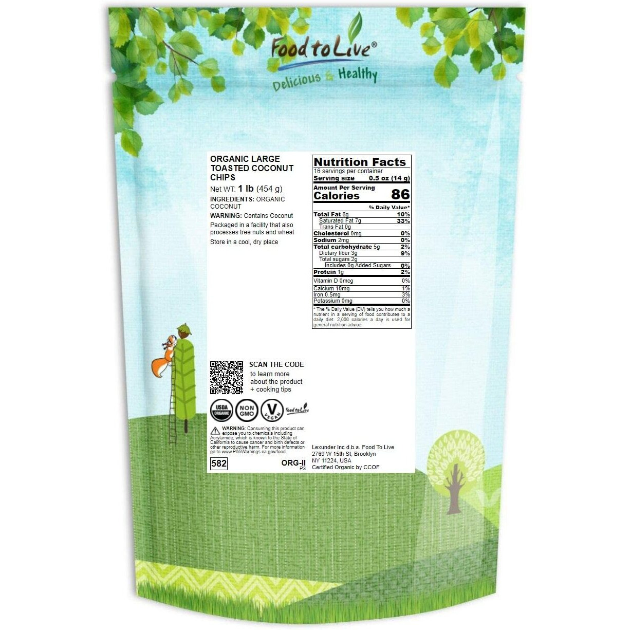 Food To Live Organic Toasted Coconut Chips, 1 Pound - Non-Gmo, Desiccated Coconut Flakes, Unsweetened, Unsulfured, Vegan, Bulk. High In Fiber. Great Snack. Perfect For Baked Goods, Granola