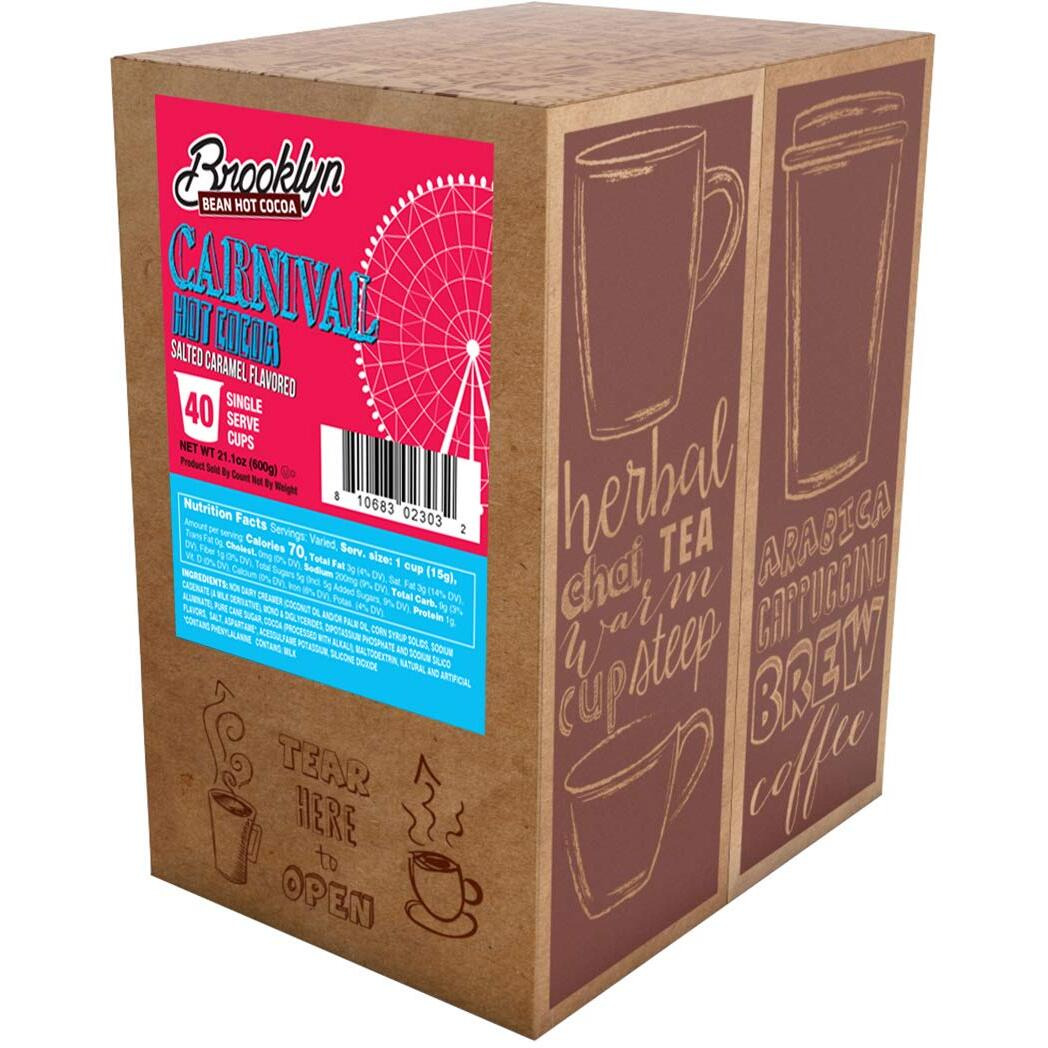 Brooklyn Beans Carnival Chocolate Salted Caramel Hot Cocoa Pods, Compatible With K Cup Brewers Including 2.0, 40 Count