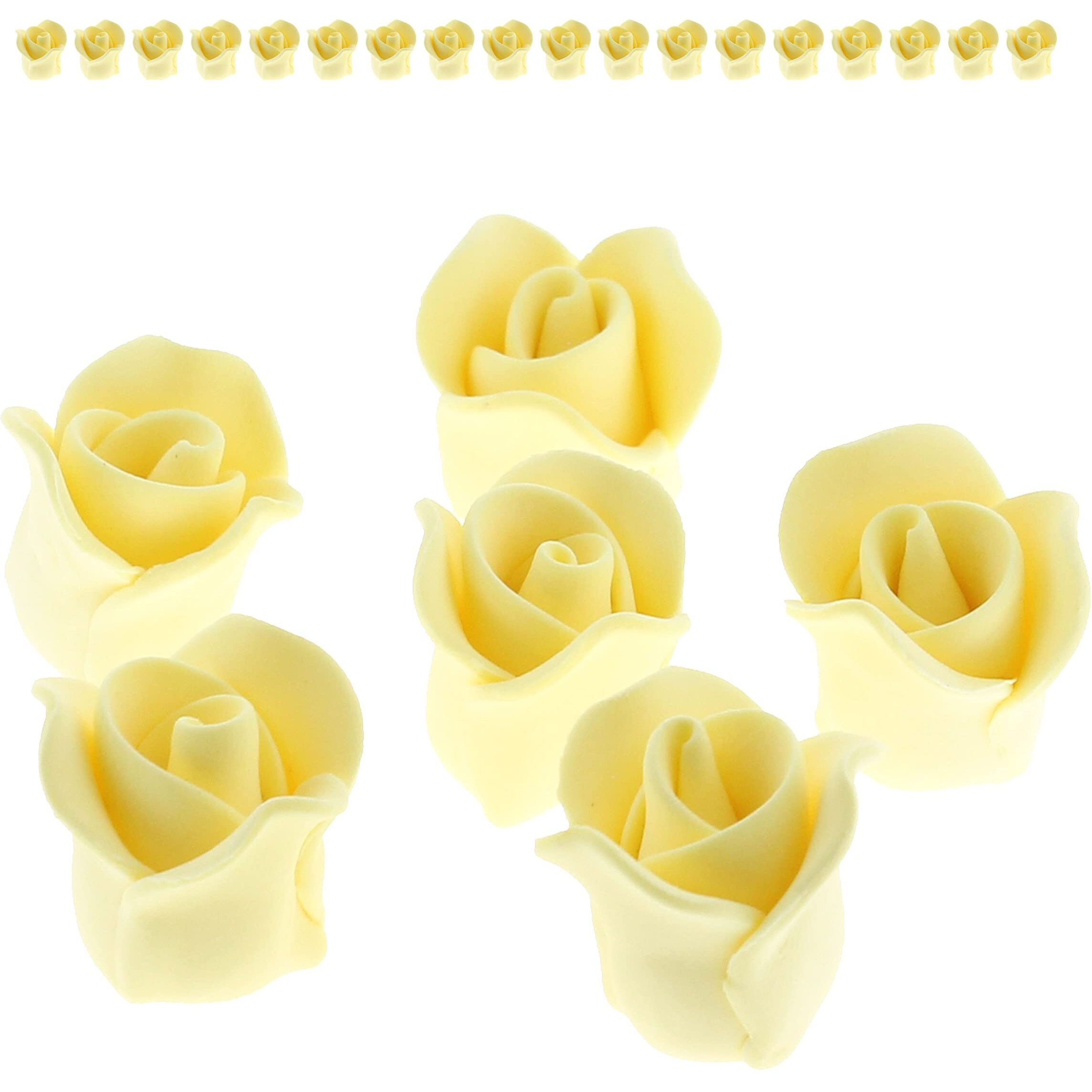 Global Sugar Art Rose Sugar Cake Flowers, Yellow, Unwired Very Small, 18 Count By Chef Alan Tetreault.
