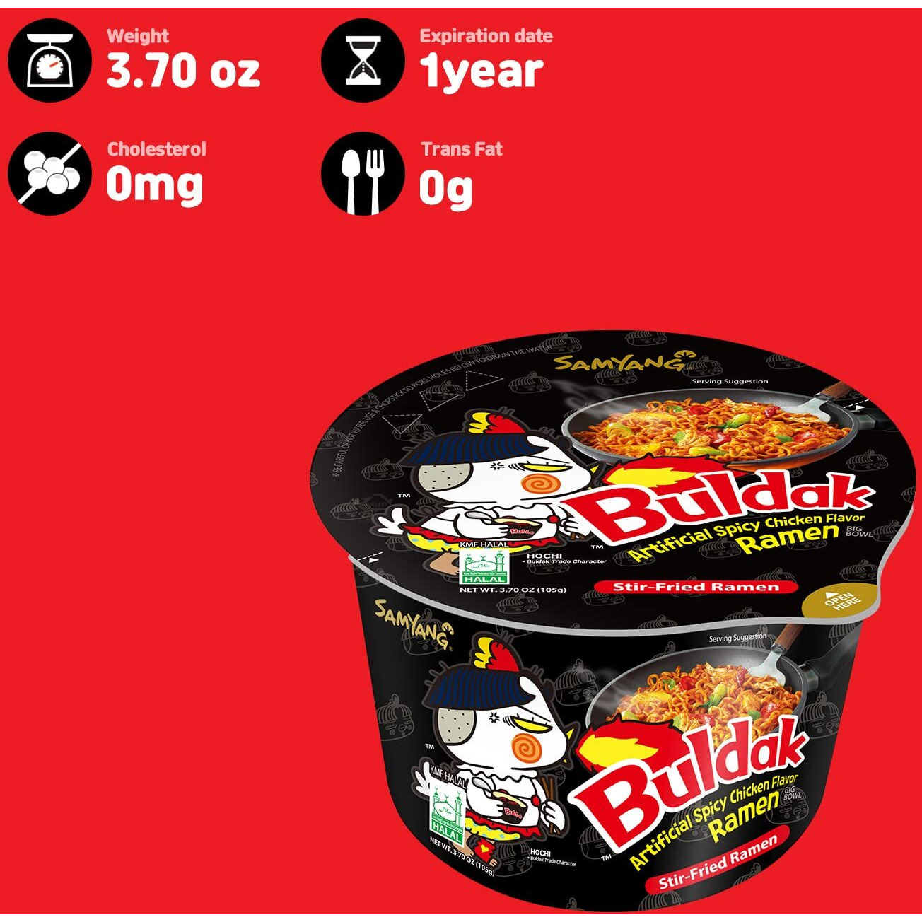 Samyang Buldak Spicy Hot Chicken Stir Fried Big Bowl Ramen 3.70 Oz (Pack Of 1)