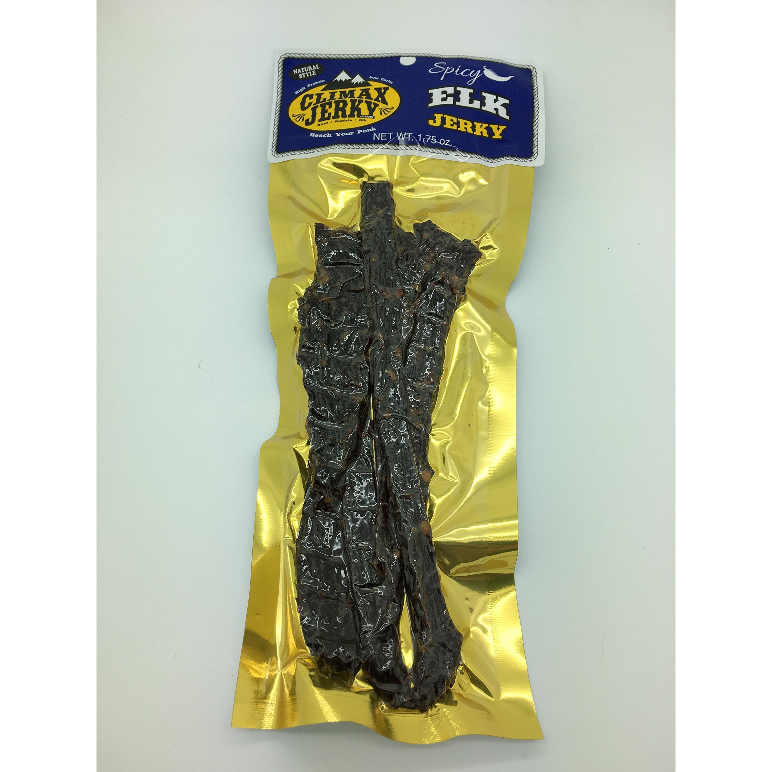 Best Premium Natural Style Kippered Cut Thick Strips 1.75 Oz. Elk Jerky - No Preservatives - High Protein - Low Carbs - Buy Multiple Packs & Save (Elk Spicy, Spicy 1 Pack)