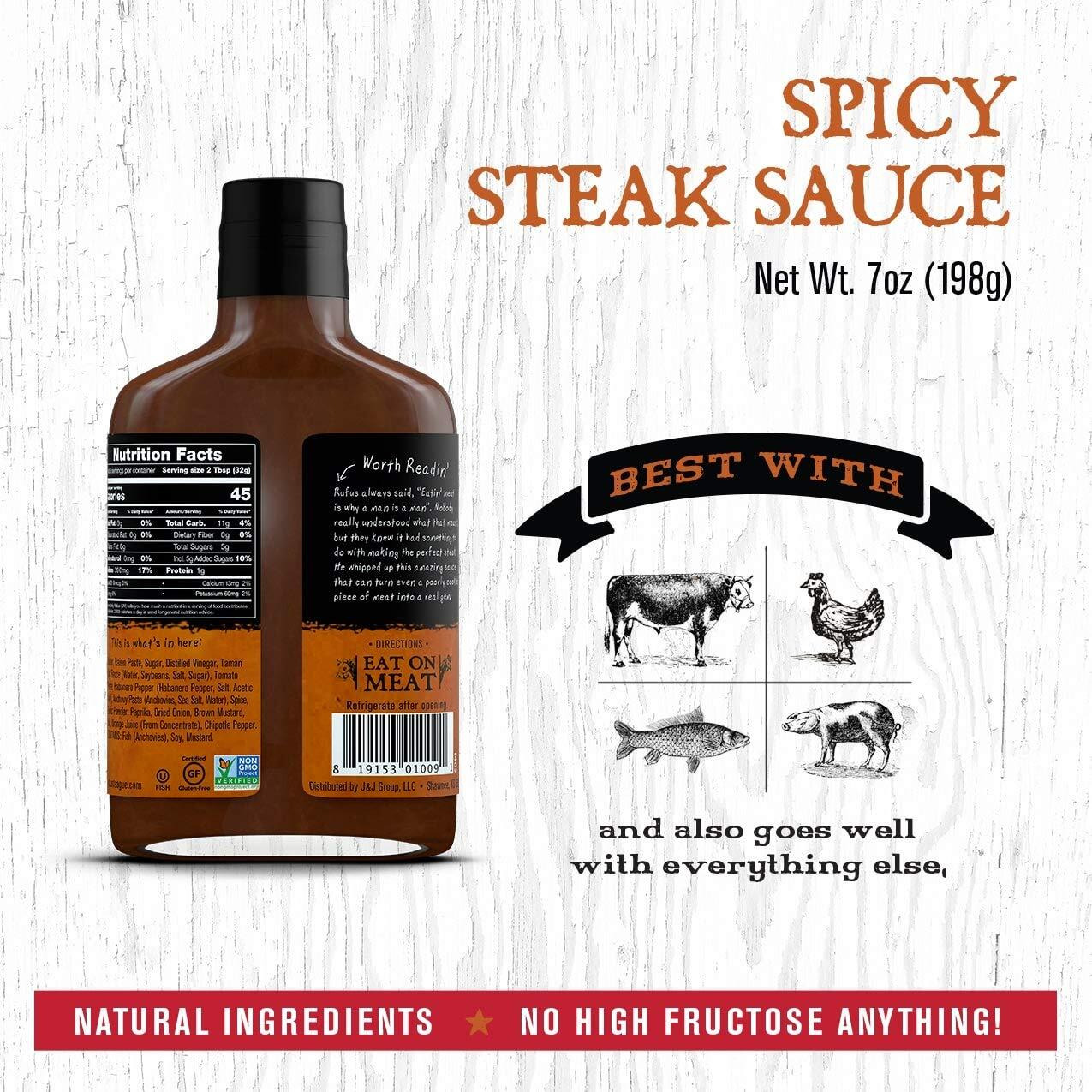 Rufus Teague - Spicy Steak Sauce - Premium Steak Sauce - 7 Oz. Bottle