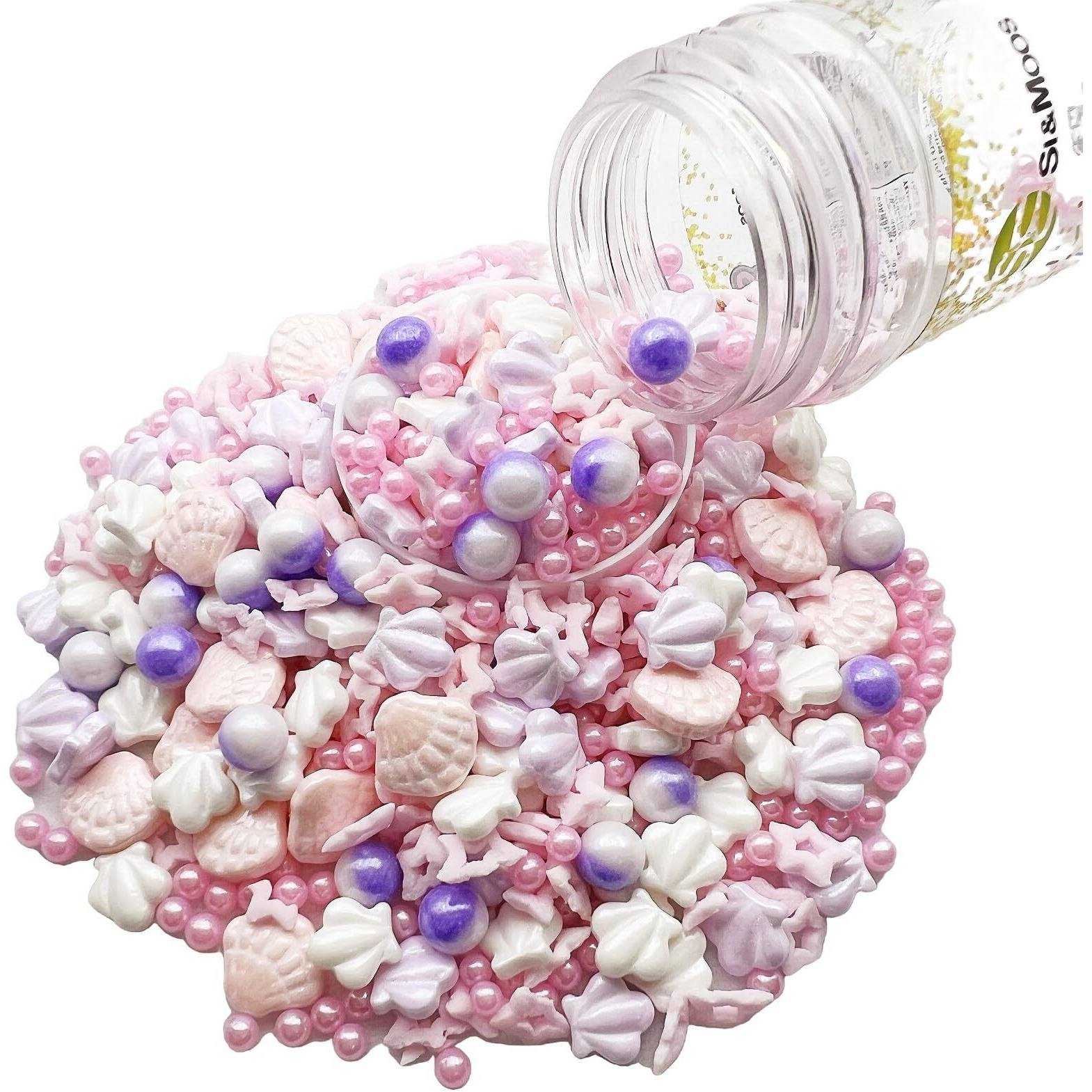 Se Si&Moos Pink Sprinkles Pink Sea Shell Sprinkles Edible Seashells Cake Decorations Edible Beach Cake Decoration Edible Sea Shell Cake Sprinkles Pink Edible Pearls For Decorating Cakes,Cupcakes,Desserts Toppings 3 Oz