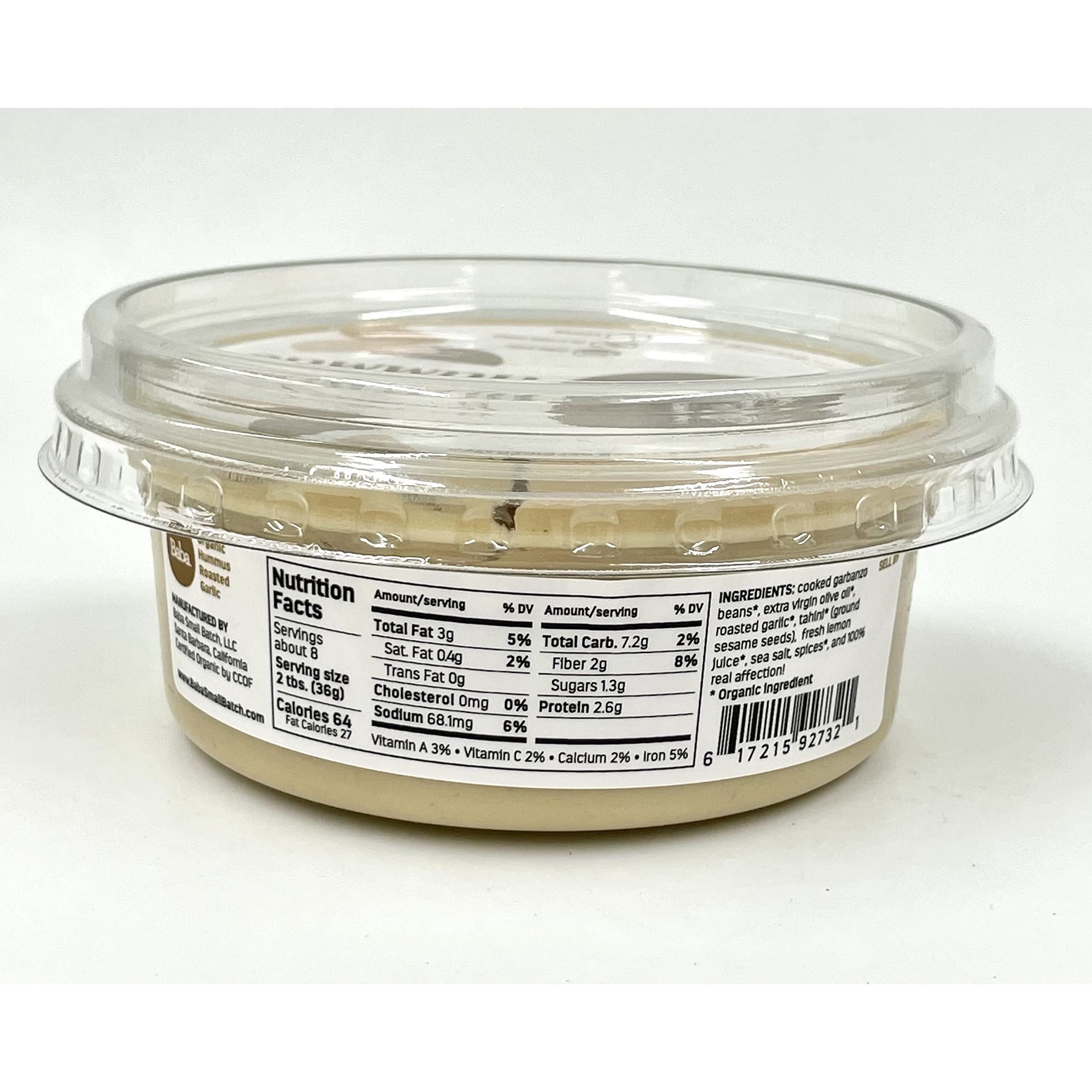 Baba Organic Hummus (8 Oz) - Usda Organic, Gluten Free, Vegan, Non-Gmo, Cholesterol Free, Zero Preservatives (Roasted Garlic Hummus)