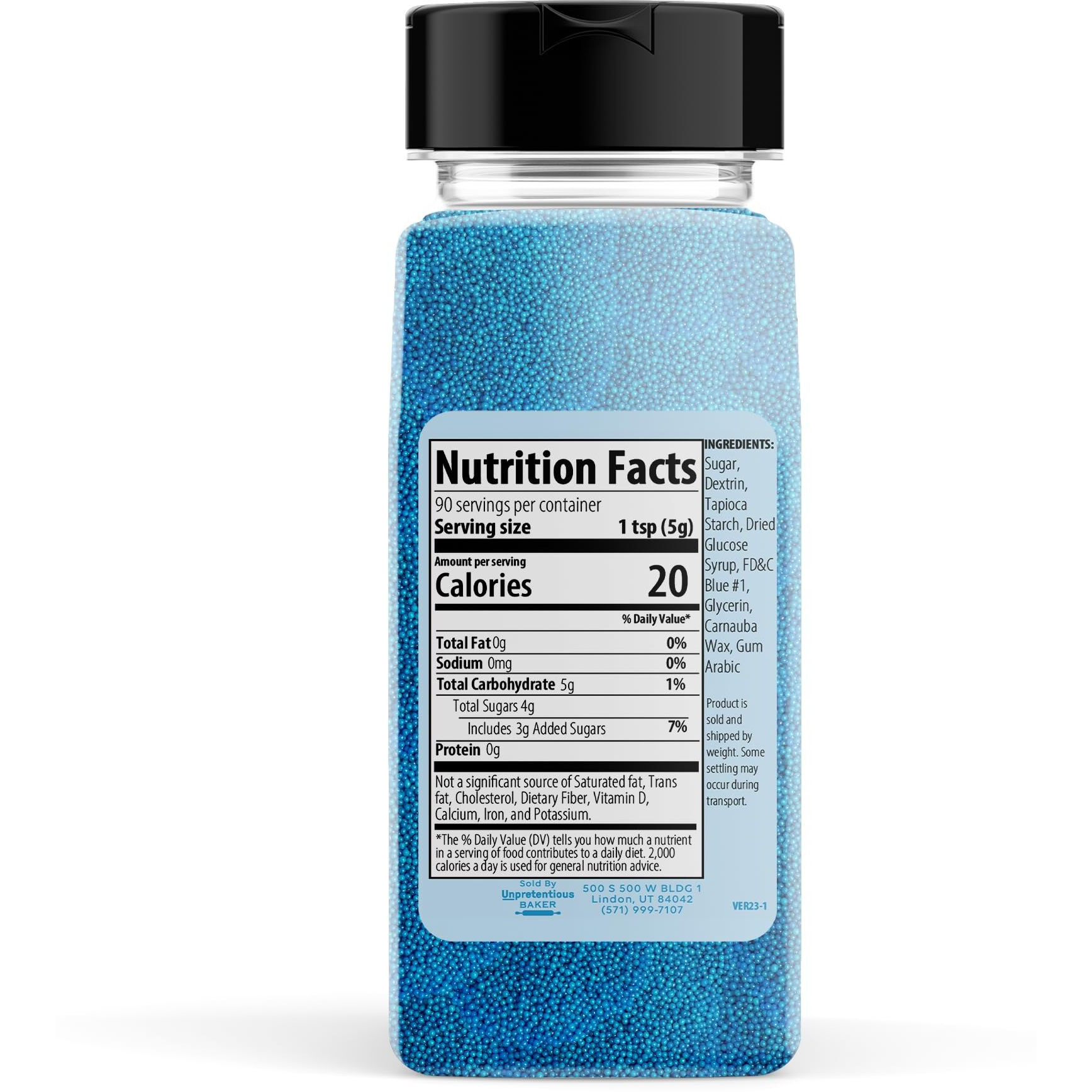 Unpretentious Blue Nonpareils, 1 Lb, Dessert Topping, Bright Blue Color, Round Sprinkles