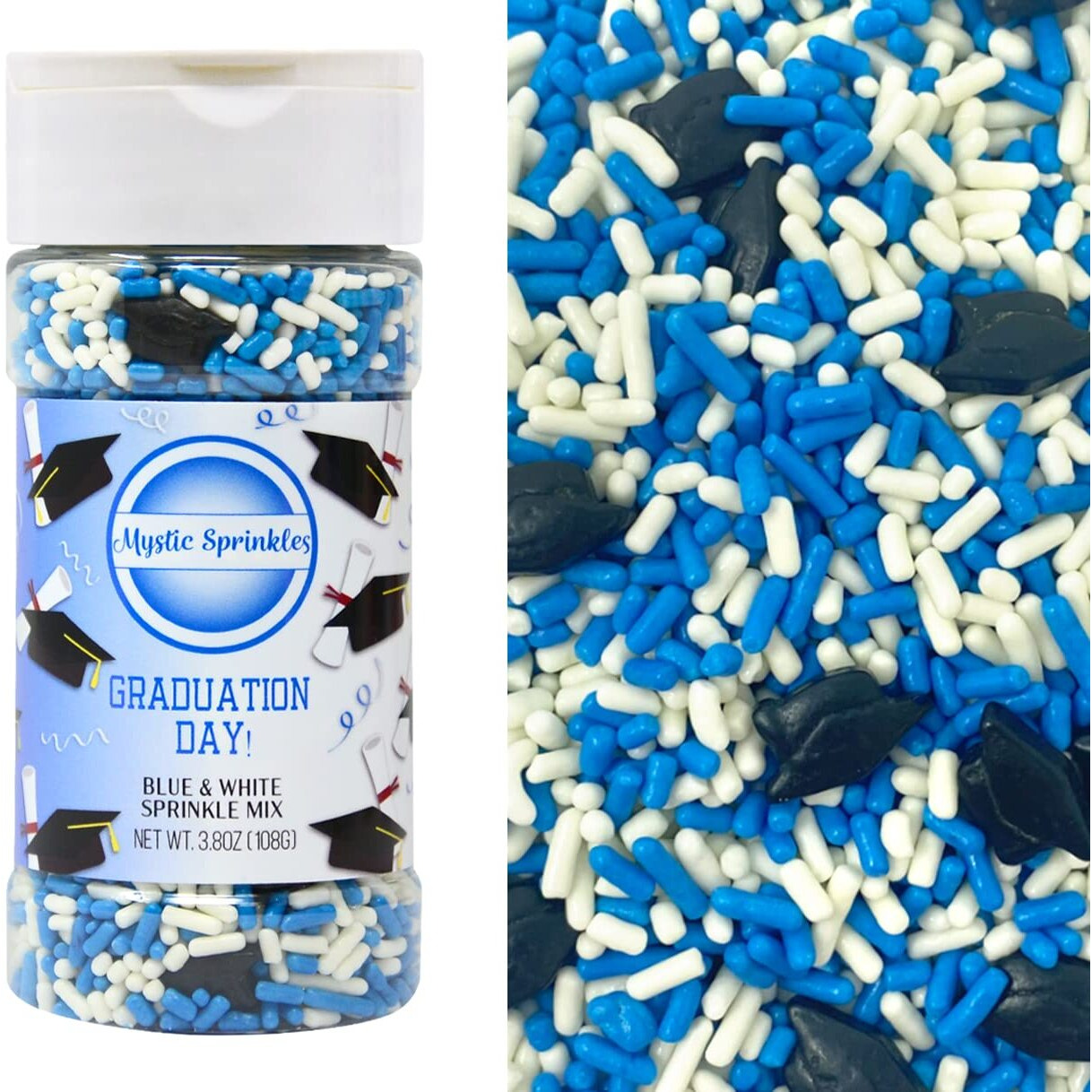 Mystic Sprinkles Graduation Day Sprinkles Mixes (Graduation Day Blue & White Sprinkle Mix 3.8Oz)