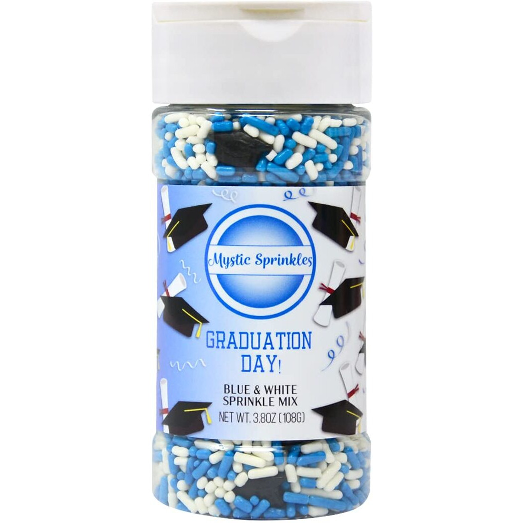 Mystic Sprinkles Graduation Day Sprinkles Mixes (Graduation Day Blue & White Sprinkle Mix 3.8Oz)