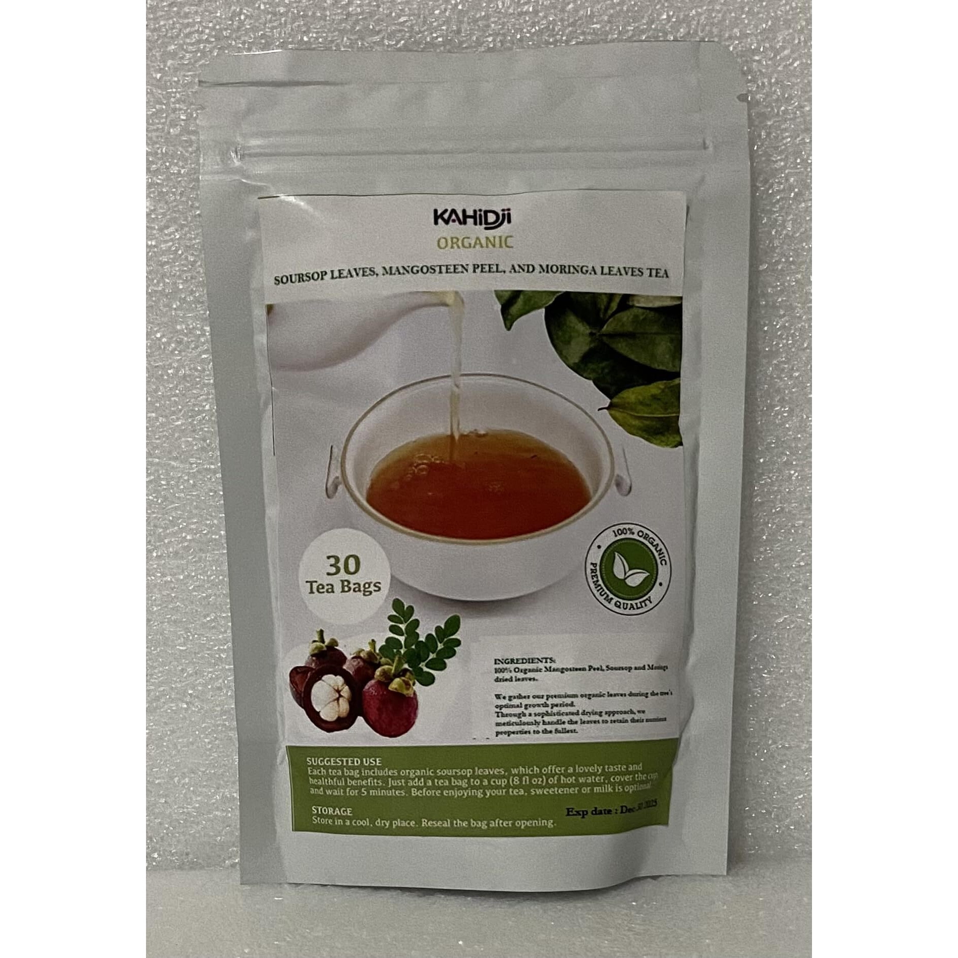 Organic Soursop Leaves, Moringa Leaves & Mangosteen Peel Tea 30 Bags By Kahidji