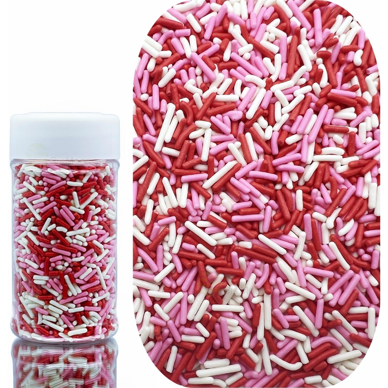 Se Si&Moos Red White And Pink Jimmies Sprinkles Valentines Sprinkles Edible Soft Jimmies Soft Sprinkles For Topping Ice Cream, Cookies, Cakes, Cupcakes, Dessert Decorating 2.75 Oz