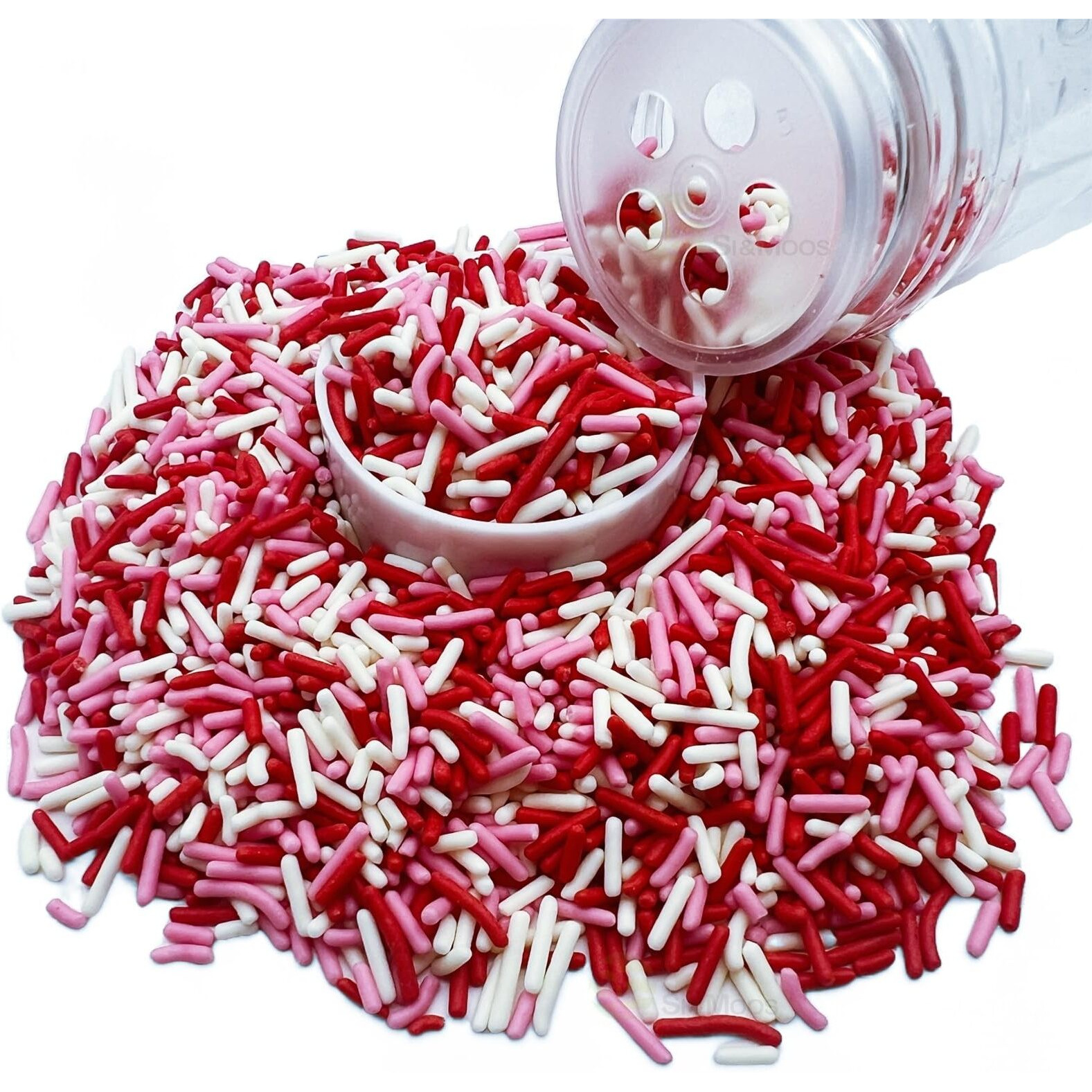 Se Si&Moos Red White And Pink Jimmies Sprinkles Valentines Sprinkles Edible Soft Jimmies Soft Sprinkles For Topping Ice Cream, Cookies, Cakes, Cupcakes, Dessert Decorating 2.75 Oz