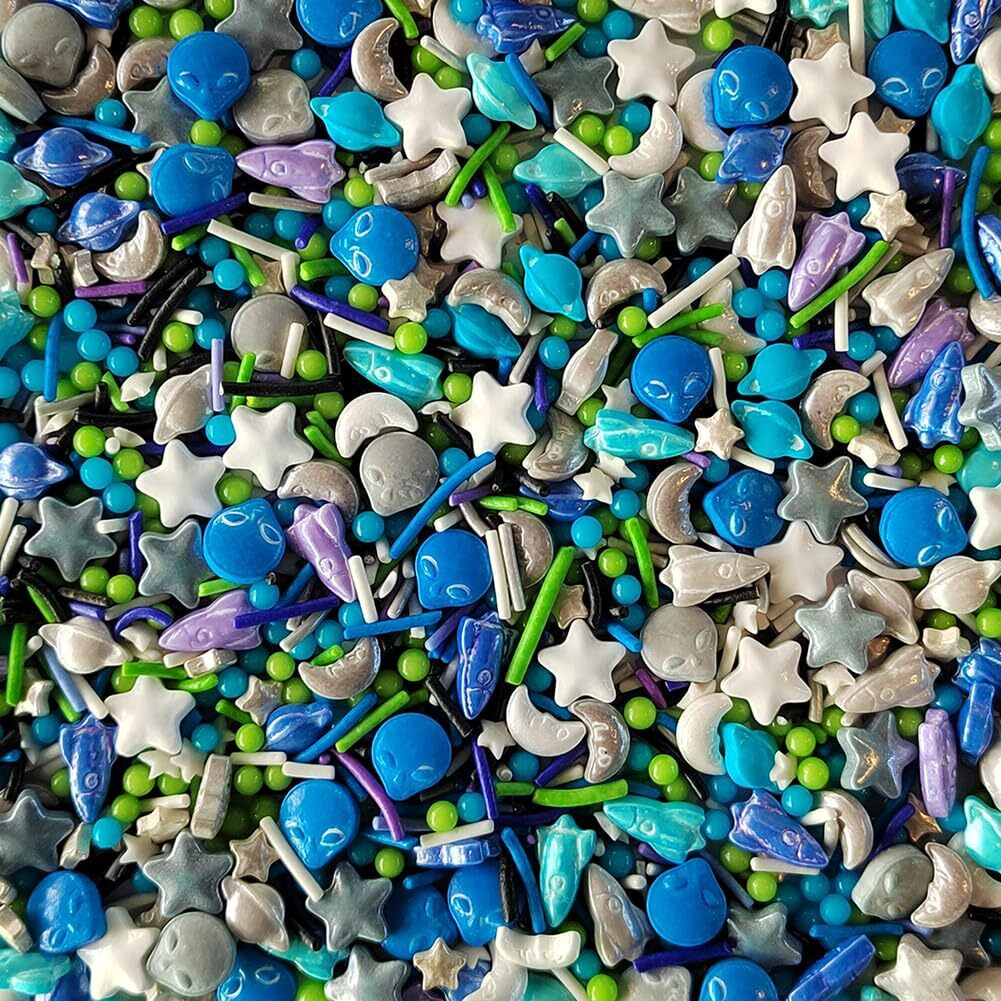 Homankit Edible Space Theme Sprinkles Alien Planet Moon Rocket Stars Sugar Sprinkle Baking Cake Cupcake Ice Cream Donut Decoration 3.53 Ounces