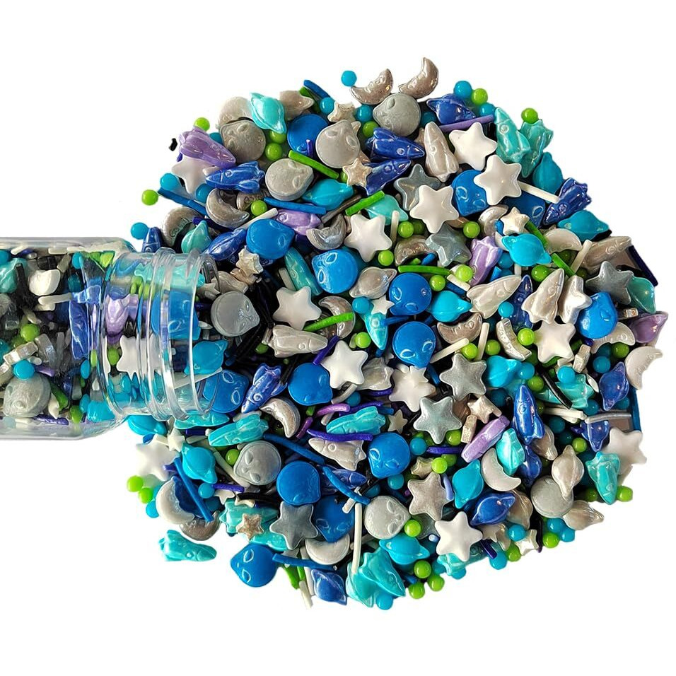 Homankit Edible Space Theme Sprinkles Alien Planet Moon Rocket Stars Sugar Sprinkle Baking Cake Cupcake Ice Cream Donut Decoration 3.53 Ounces