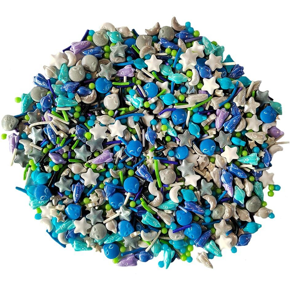 Homankit Edible Space Theme Sprinkles Alien Planet Moon Rocket Stars Sugar Sprinkle Baking Cake Cupcake Ice Cream Donut Decoration 3.53 Ounces