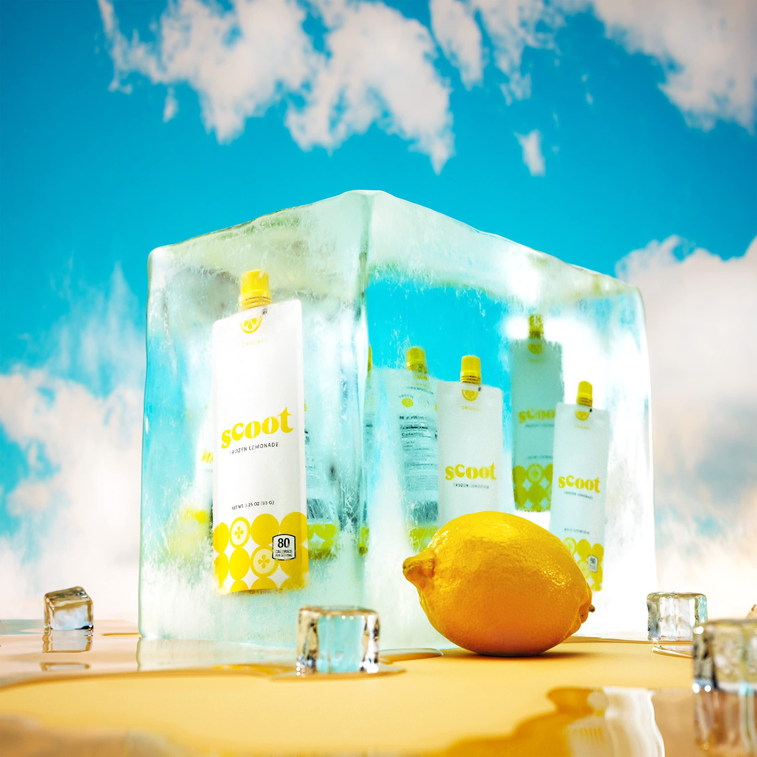 Scoot Frozen Lemonade 12 Pack Original Lemon 12-3.25-Ounce Shelf-Stable Pouches Of Classic Lemon Flavor Lemonade, Ready To Freeze, Squeeze Into A Slushy, And Enjoy