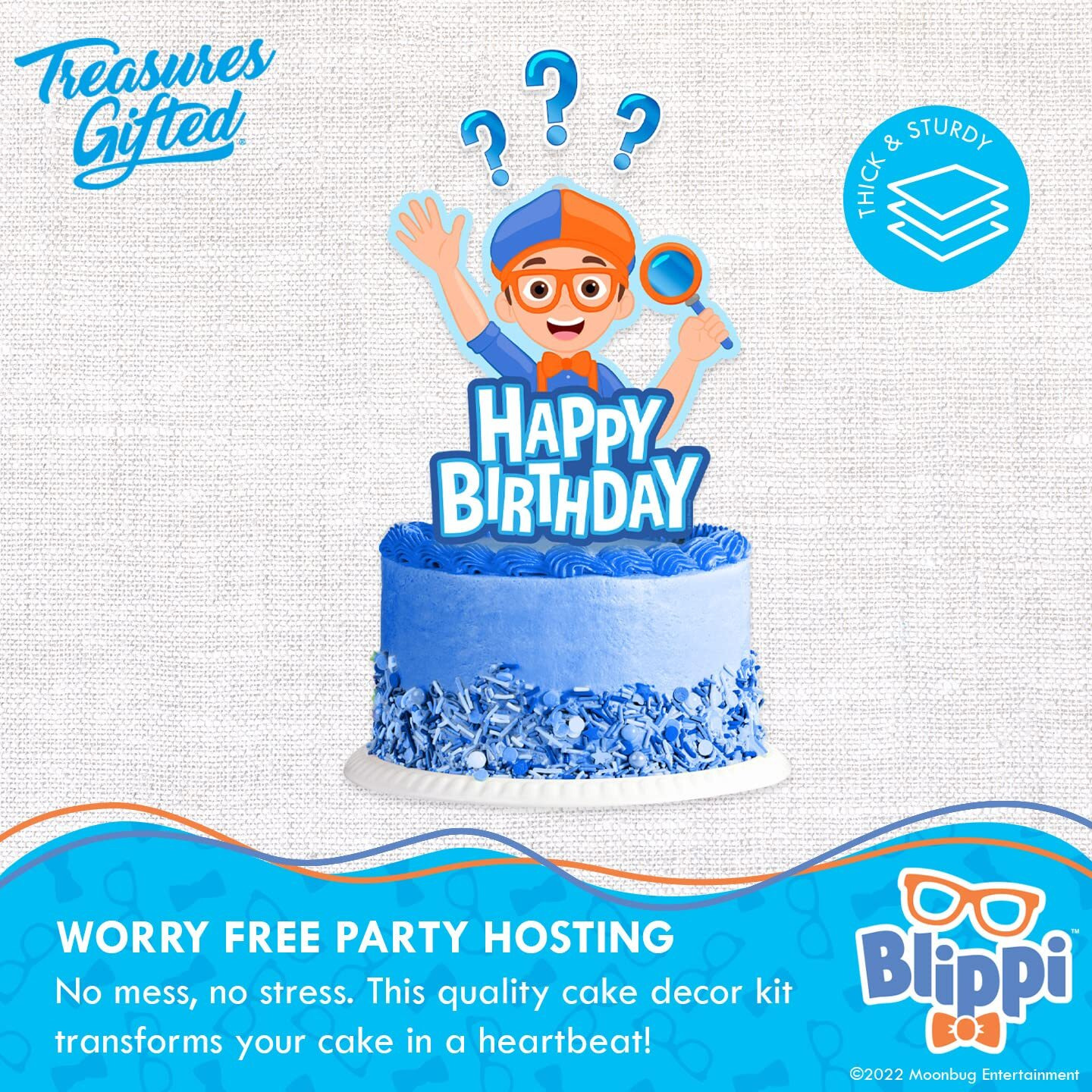 Treasures Gifted Officially Licensed Blippi Birthday Party Supplies - Cake Topper Set - 1 Blippi Cake Topper & 24 Blippi Cupcake Toppers With Matching Cupcake Wrappers - Blippi Cake Decorations