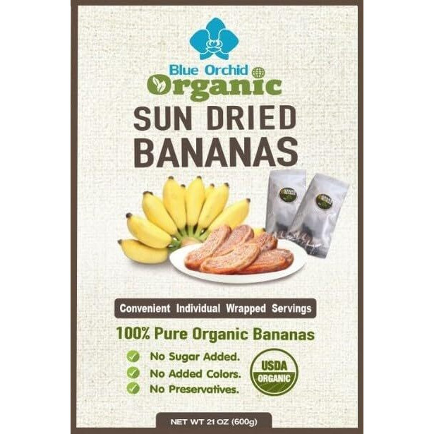 Organic Sun Dried Bananas Value Pack - Dried Fruit Individual Packs - Soft And Chewy - No Sugar Added - No Preservatives - Unsulfured Natural Snacks - 21 Oz